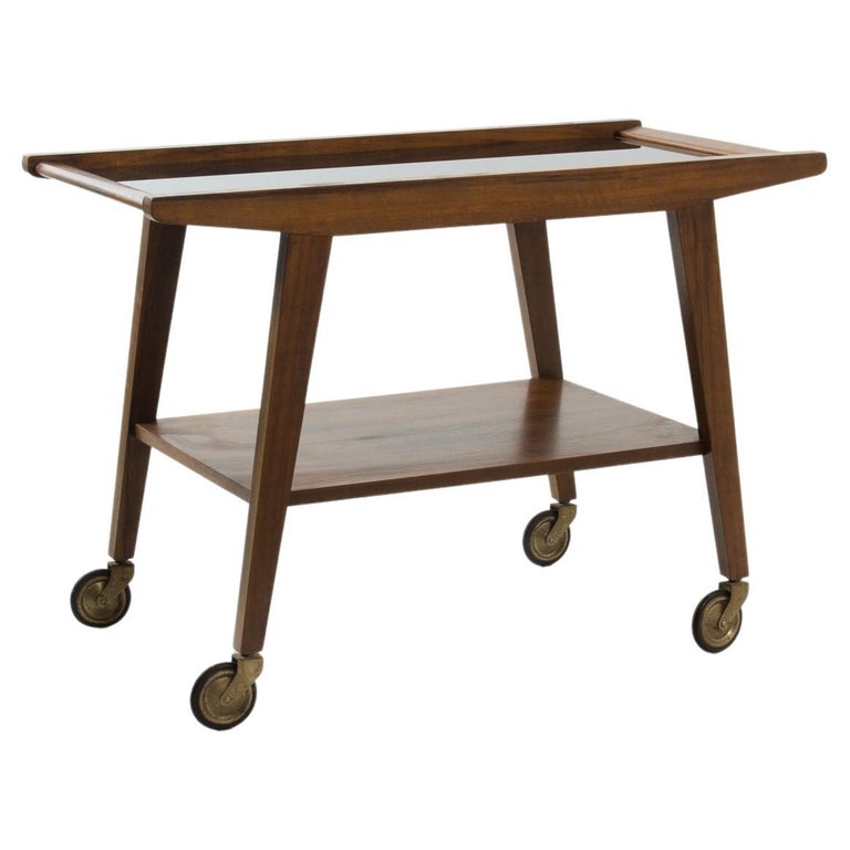 MidCentury Modern Wooden Bar Cart on Wheels For Sale at 1stDibs