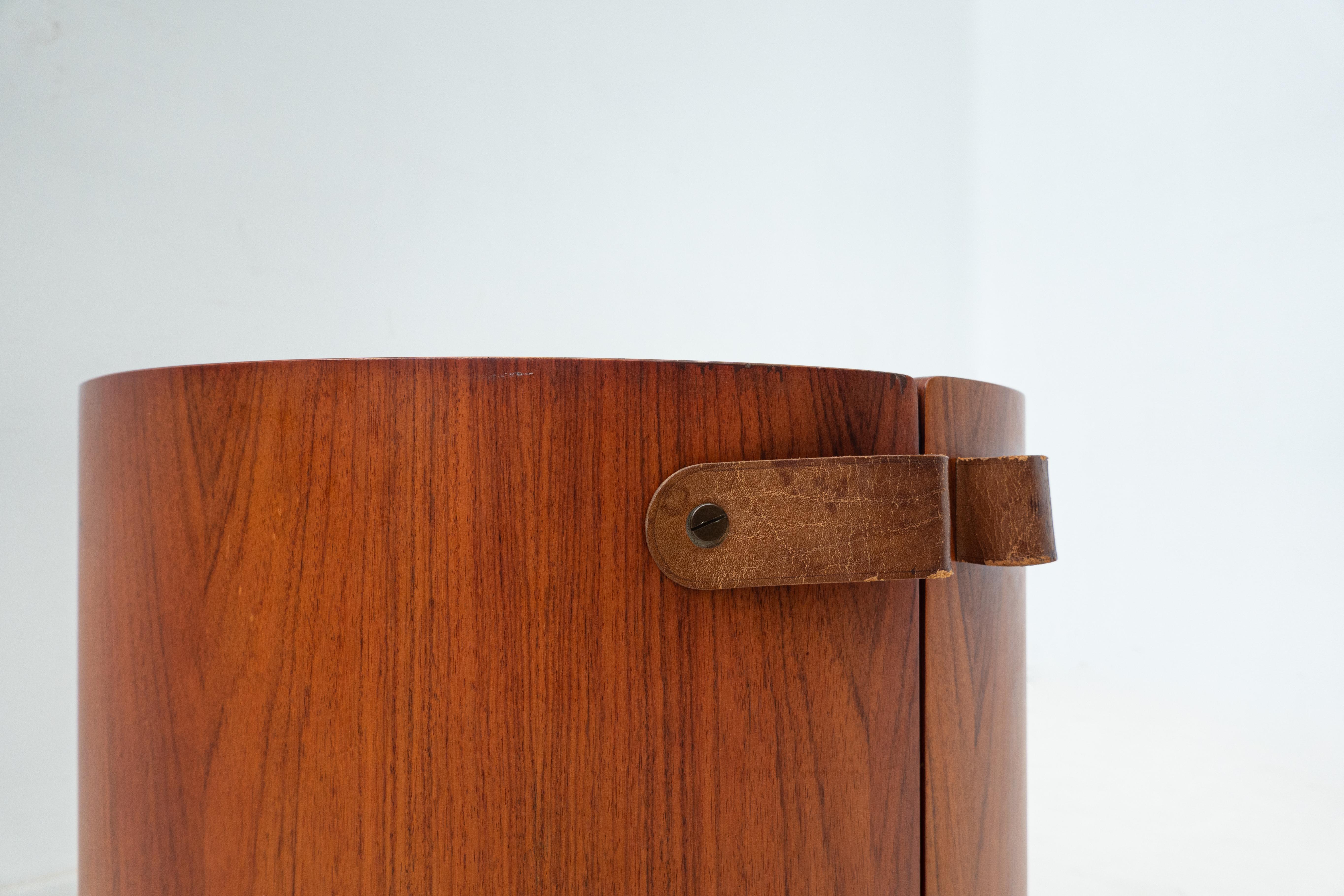 Mid-Century Modern wooden bar, leather handles, 1960s.