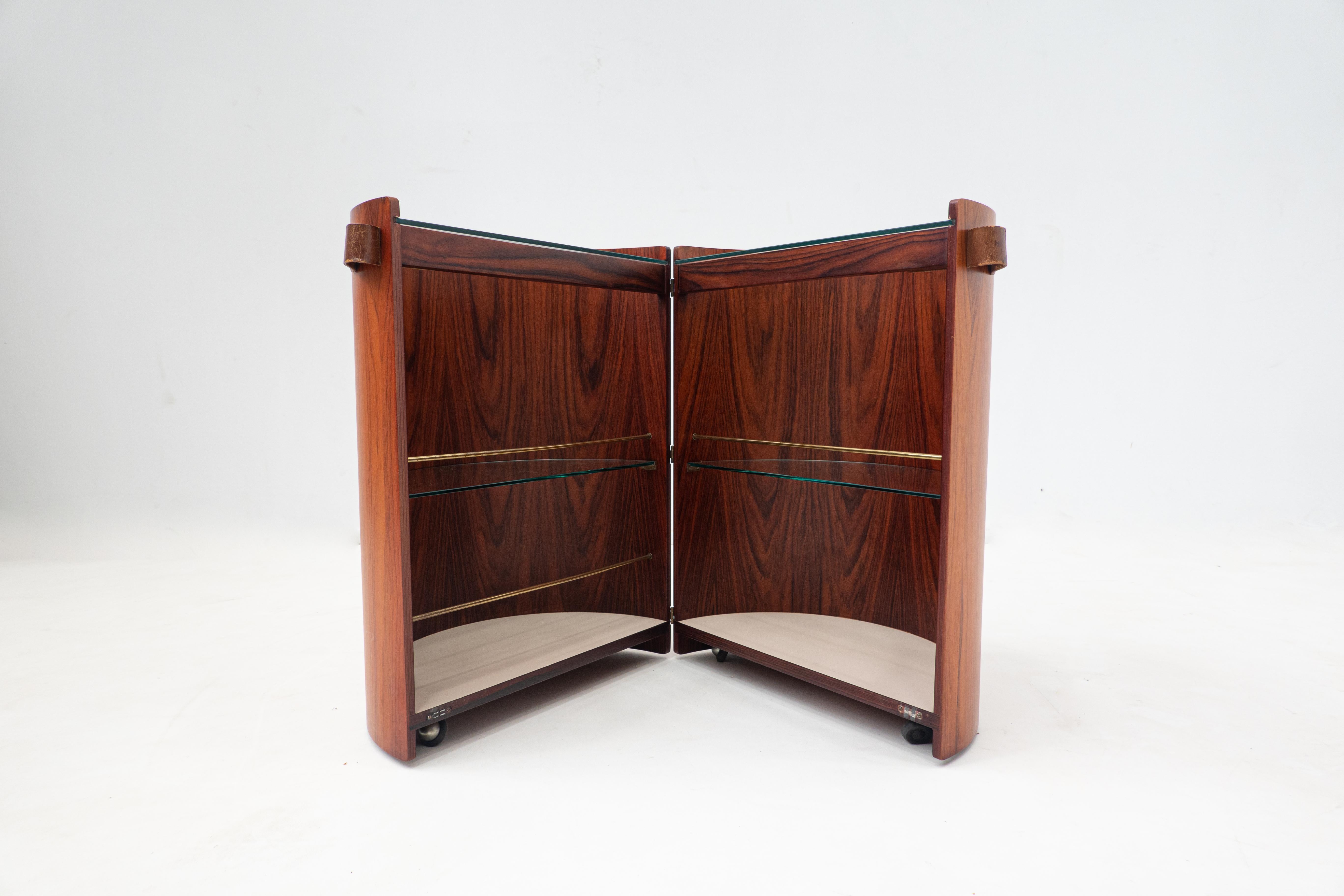 Mid-Century Modern Wooden Bar, Leather Handles, 1960s 1