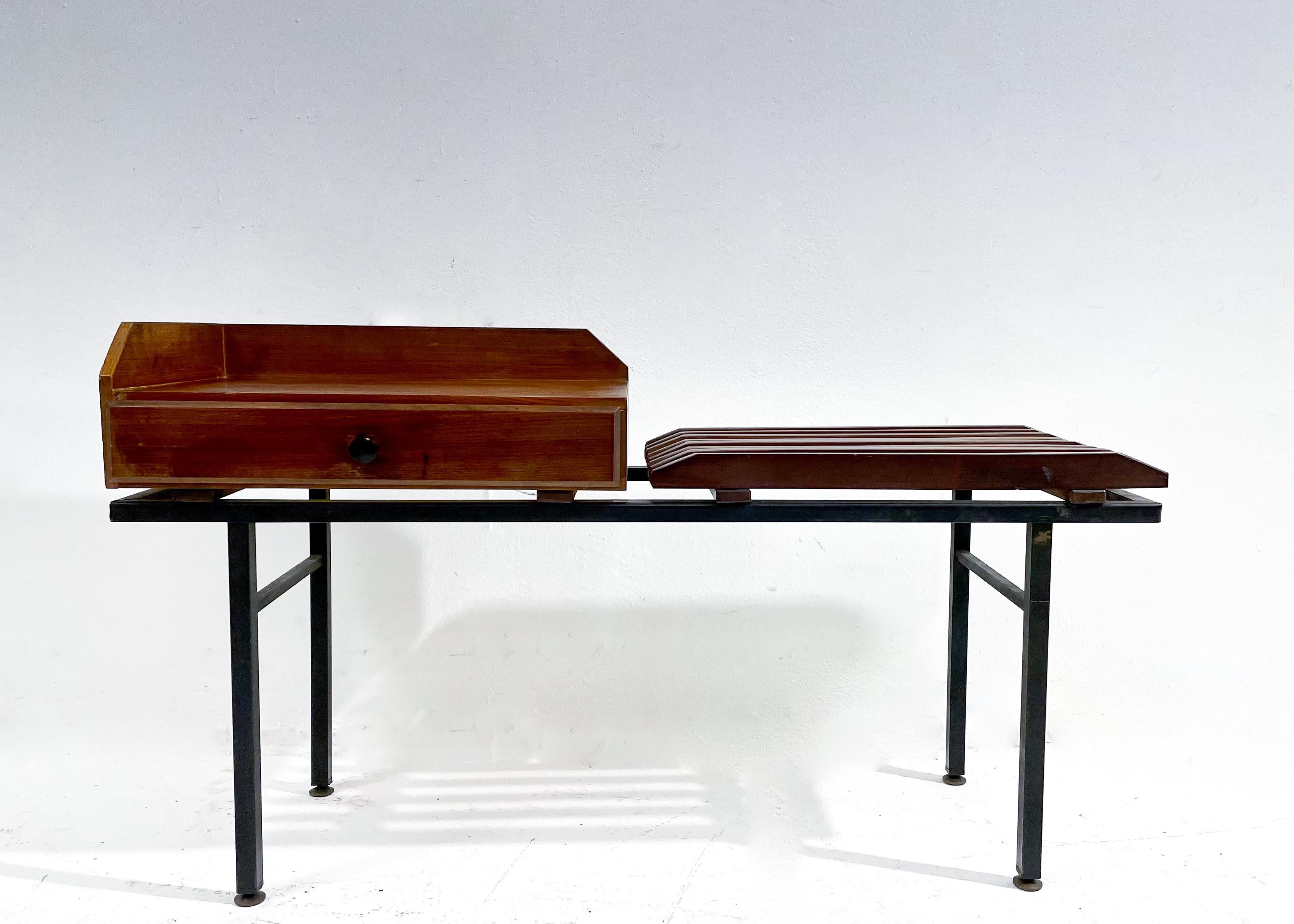 Mid-20th Century Mid-Century Modern Wooden Bench with Drawers, Italy, 1960s