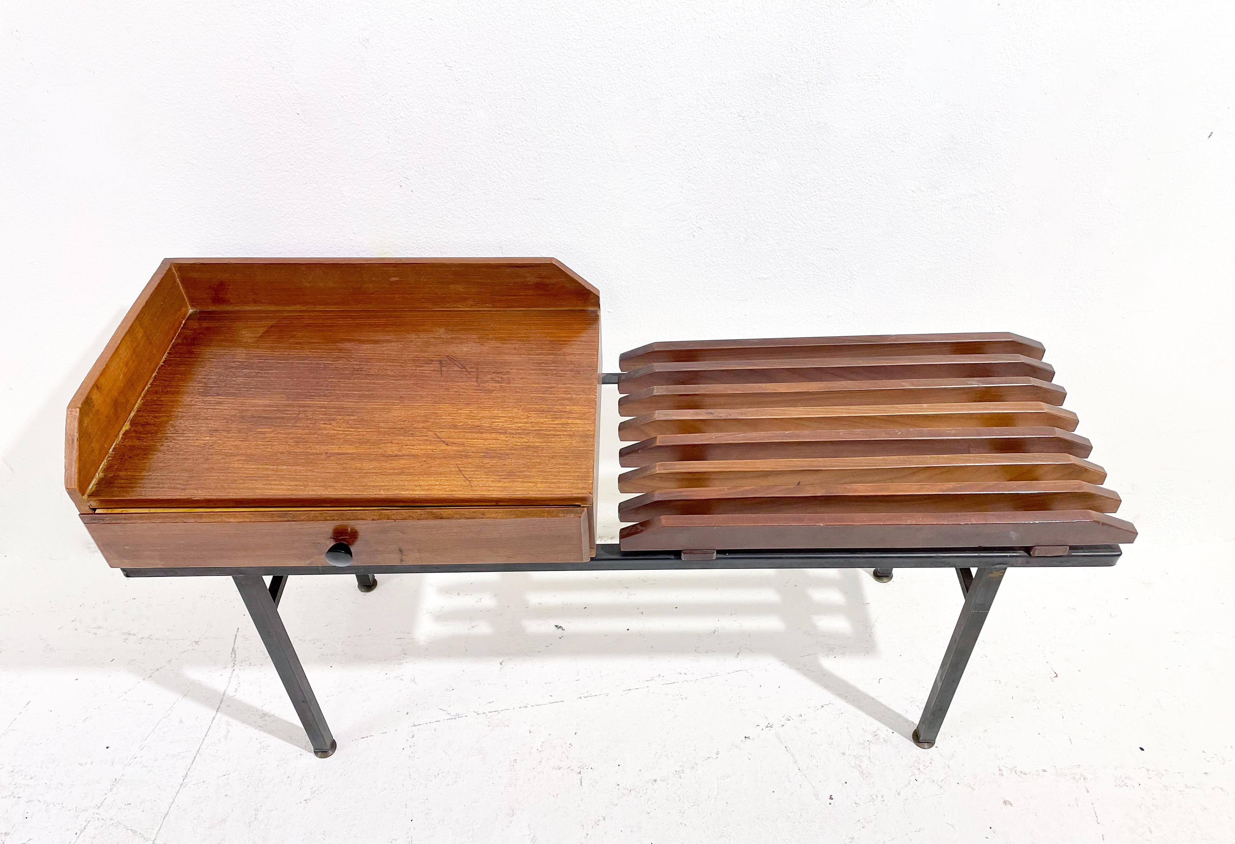 Mid-Century Modern Wooden Bench with Drawers, Italy, 1960s 1