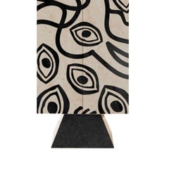 Mid-Century Modern Wooden Cabinet White & Black Pattern Polished Brass Base