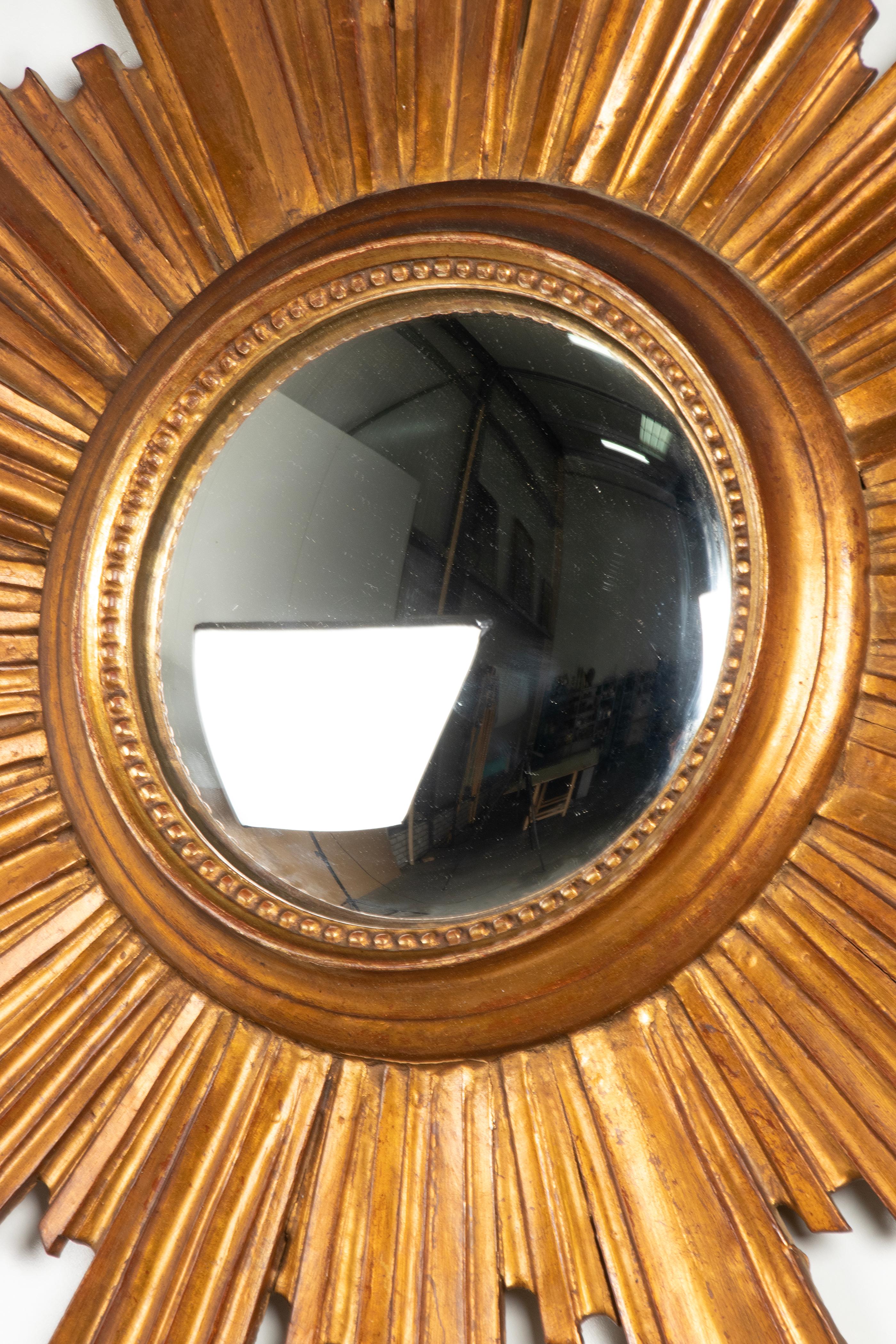 Mid-Century Modern Wooden Carved Convex Sunburst Mirror 4