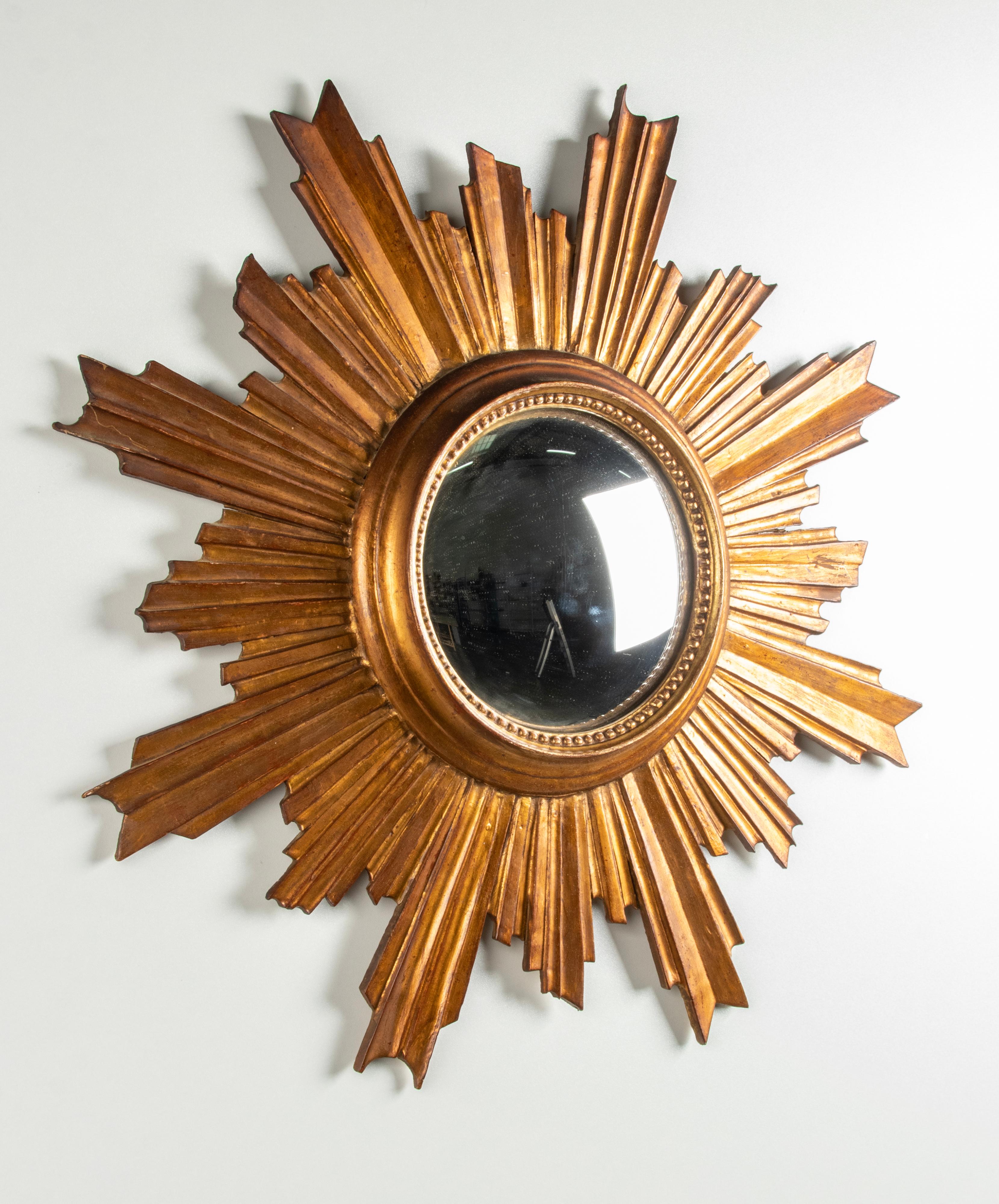 Mid-Century Modern Wooden Carved Convex Sunburst Mirror 5