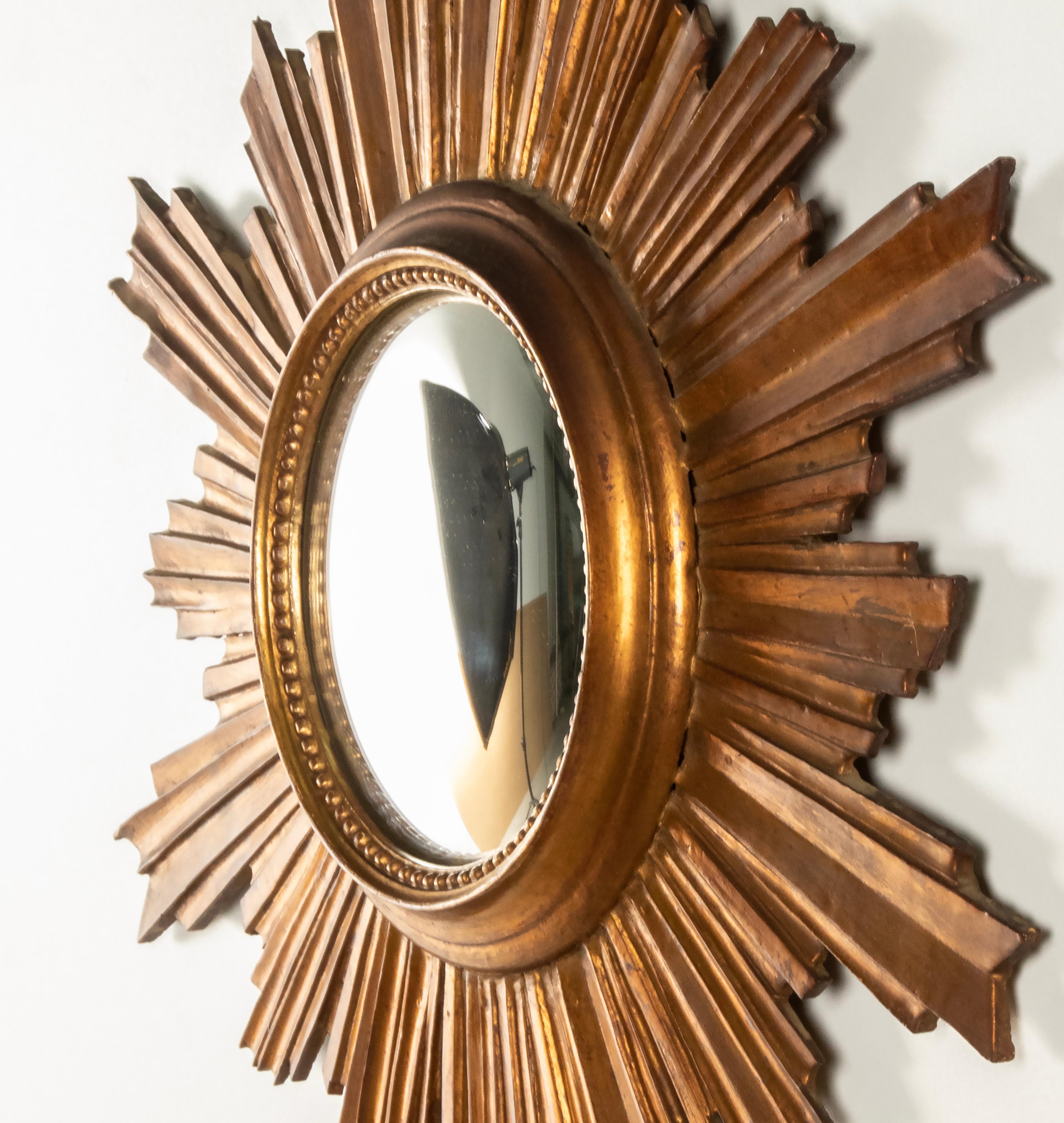 Mid-Century Modern Wooden Carved Convex Sunburst Mirror 8