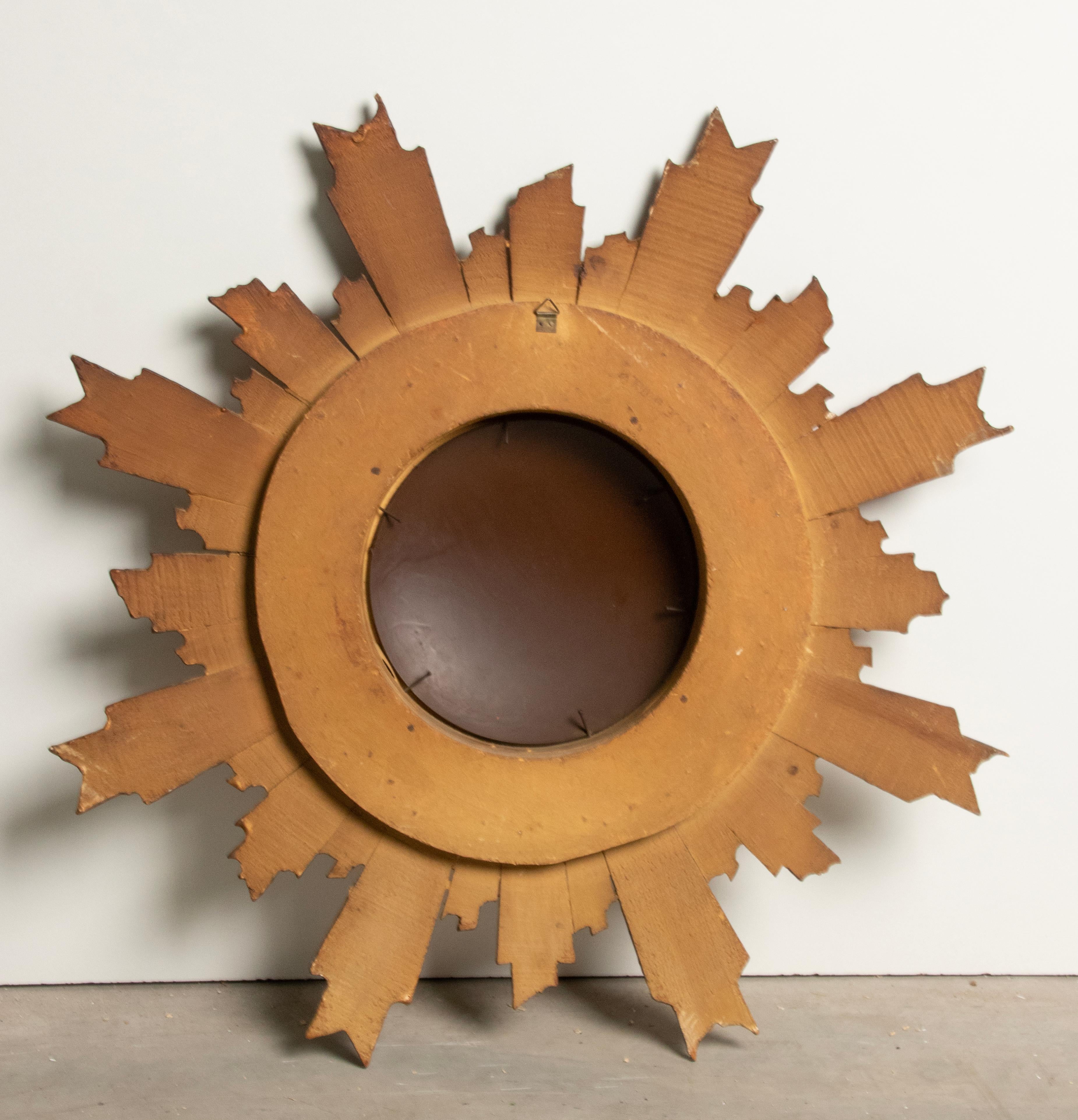 Mid-Century Modern Wooden Carved Convex Sunburst Mirror 9