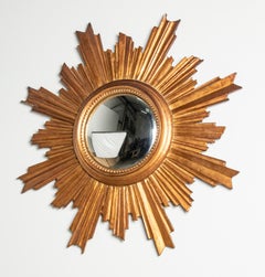 Miroir convexe en bois sculpté Sunburst, moderne du milieu du siècle dernier