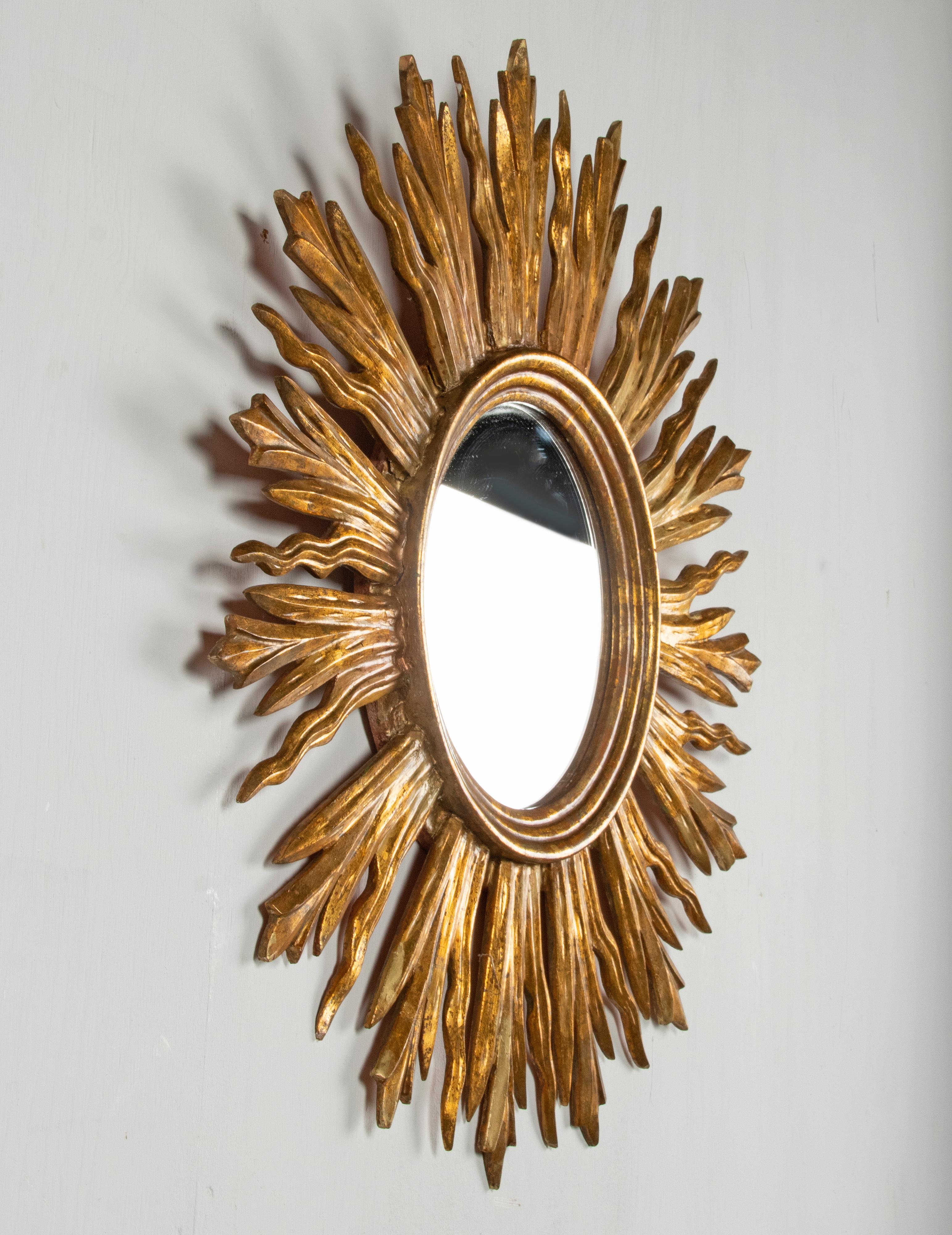 Mid-Century Modern Wooden Carved Sunburst Wall Mirror 6