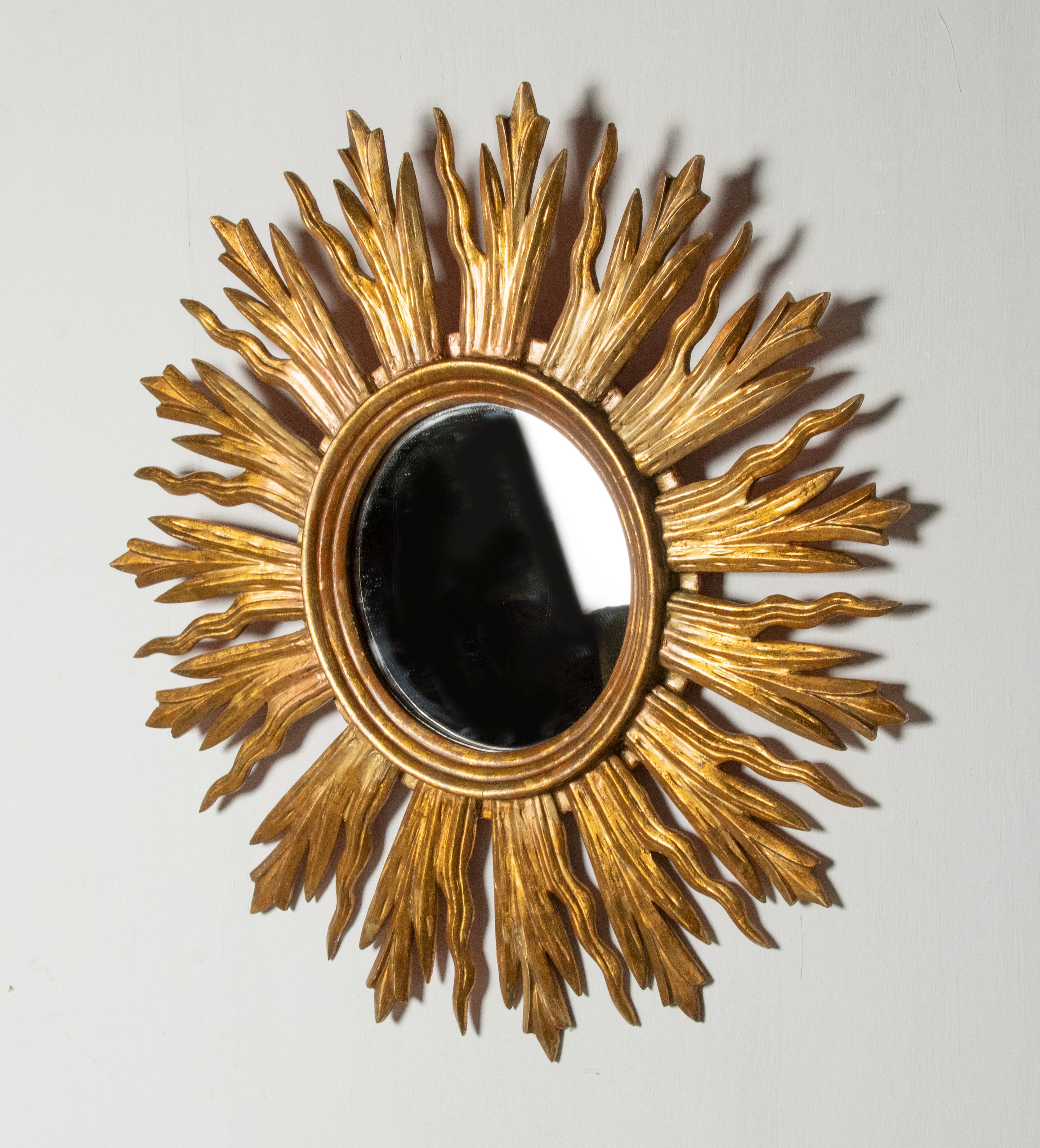 Mid-Century Modern Wooden Carved Sunburst Wall Mirror 9