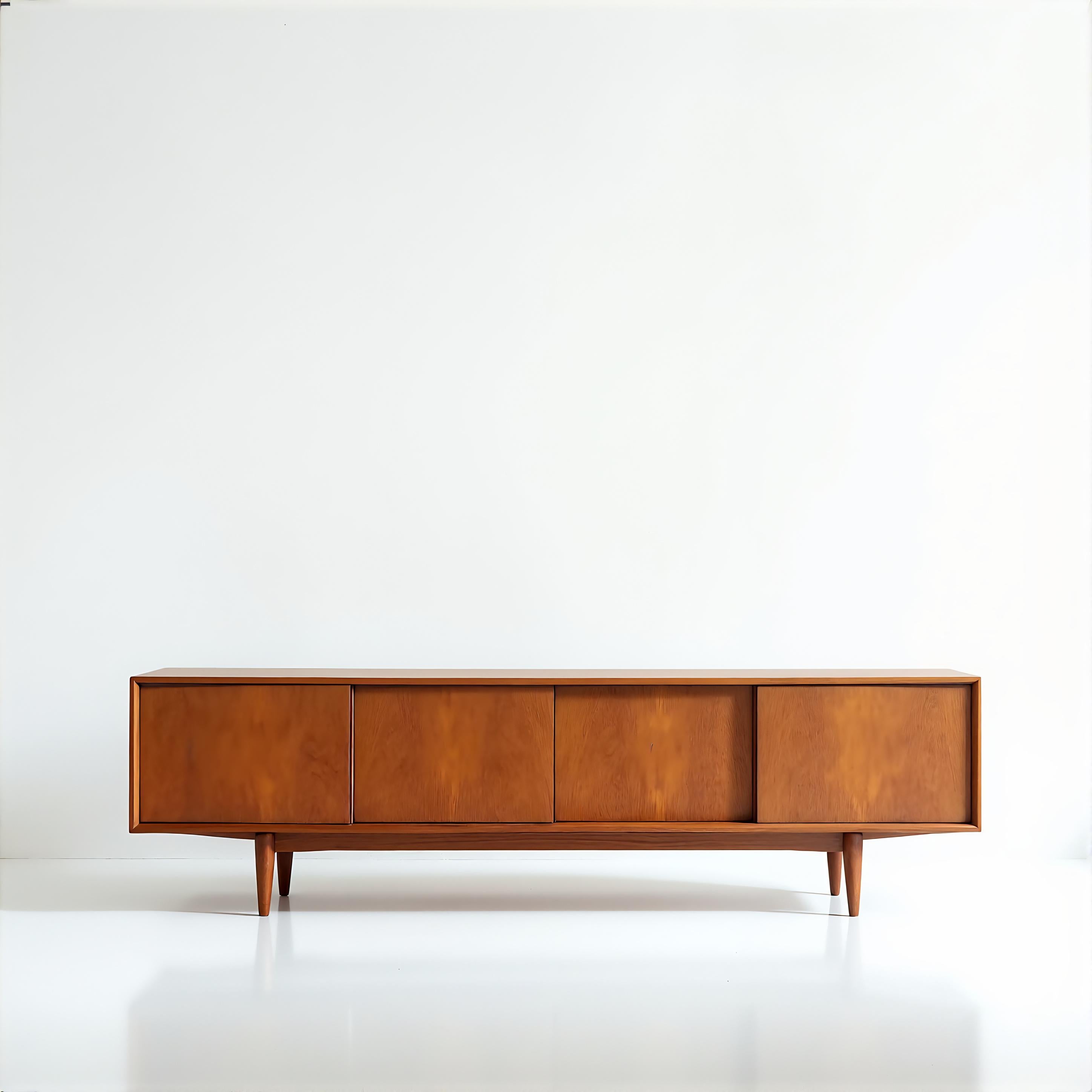 Elegantly crafted with clean lines and warm wood tones, this mid-century modern credenza is a timeless statement piece that seamlessly blends functionality with refined aesthetics. Designed for contemporary and classic interiors alike, its sleek