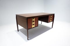 Mid-Century Modern Wooden Desk with 6 Drawers, Italy, 1960s