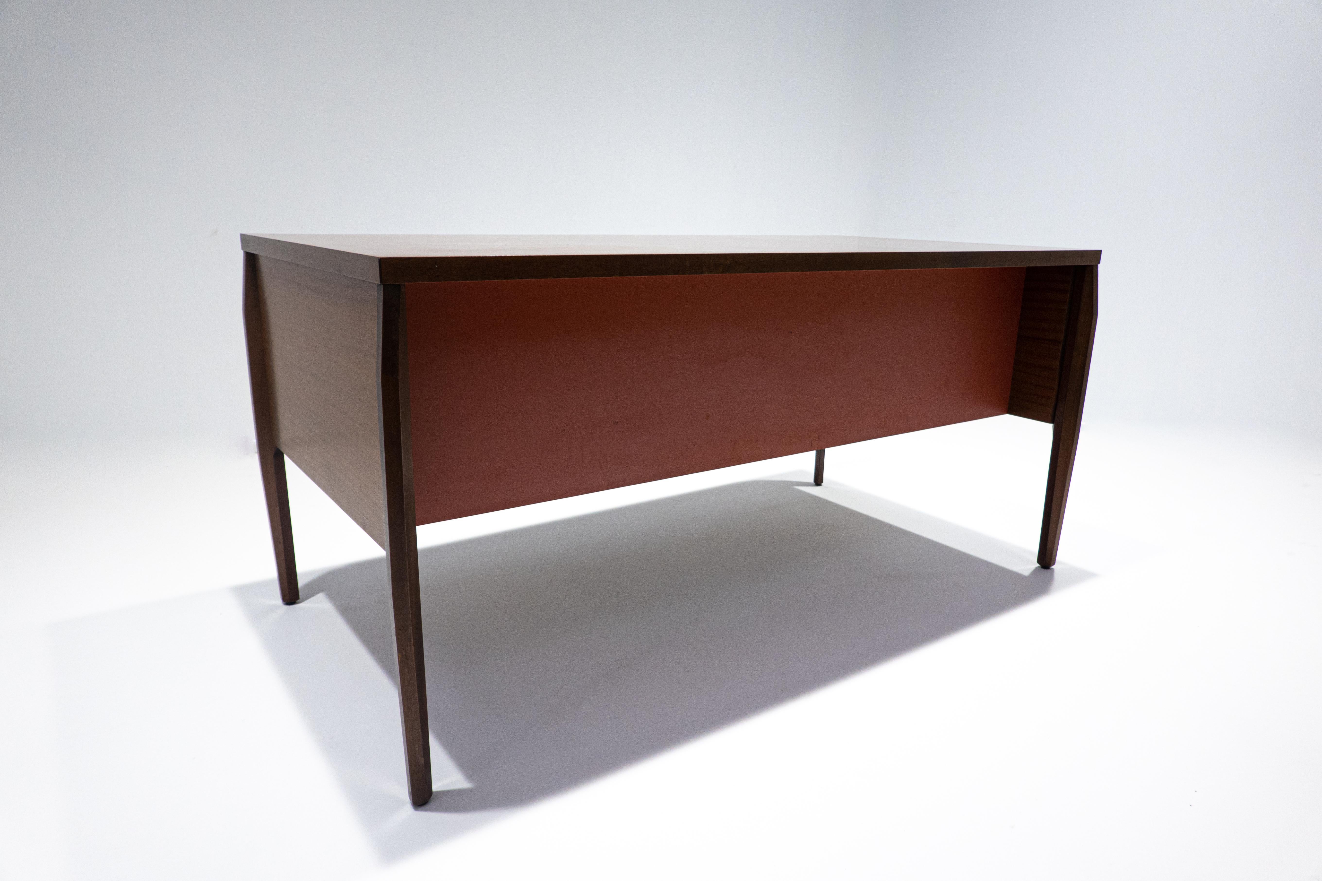 Mid-Century Modern Wooden Desk with 6 Drawers, Italy, 1960s  For Sale 2