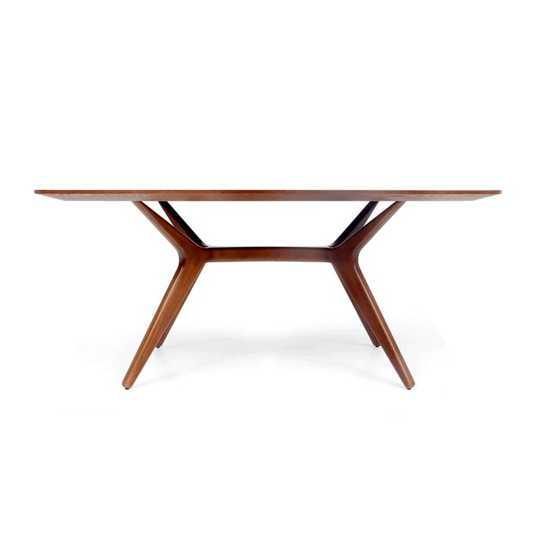 MidCentury Modern Style Wooden brown Dining Table with flared legs in
