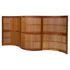 Mid-Century Modern Wooden Folding Screen, Divided in 3 Parts, Italy, 1960s