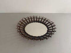 Mid-Century Modern Wooden Frame Round Wall Mirror, 1960s, Germany