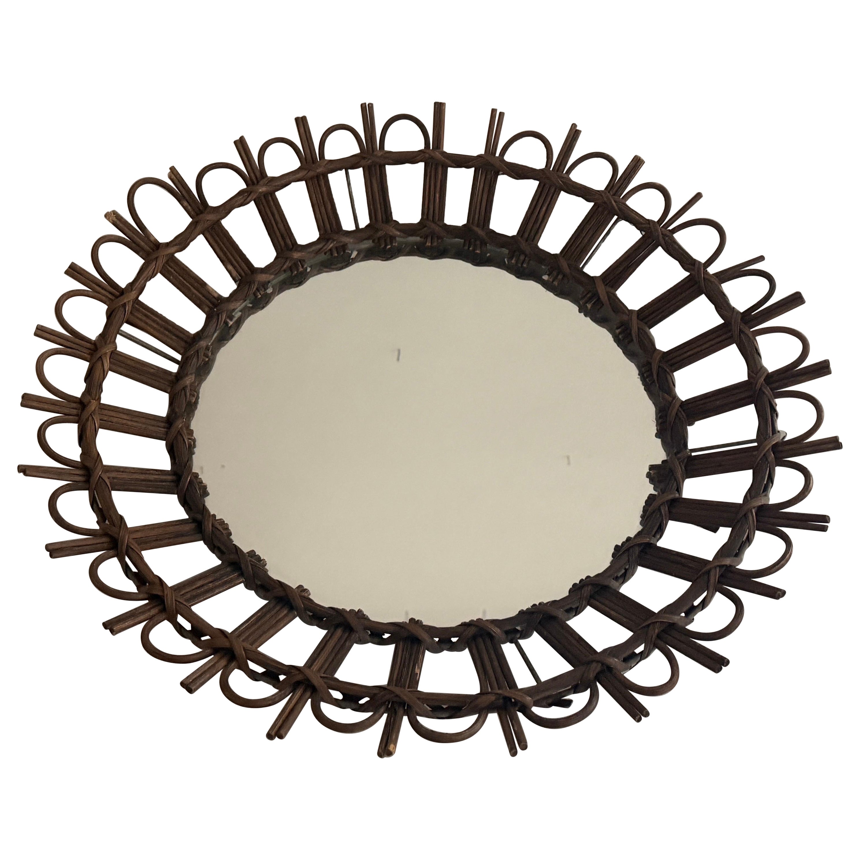 Mid-Century Modern Wooden Frame Round Wall Mirror, 1960s, Germany For Sale