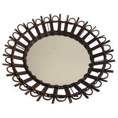 Mid-Century Modern Wooden Frame Round Wall Mirror, 1960s, Germany