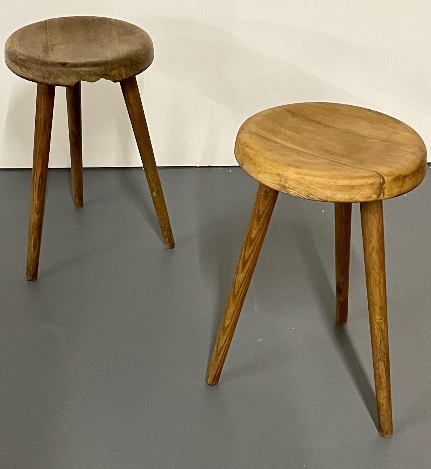 Mid-Century Modern Wooden French Provincial Stools, Charlotte Perriand Style In Good Condition In Stamford, CT