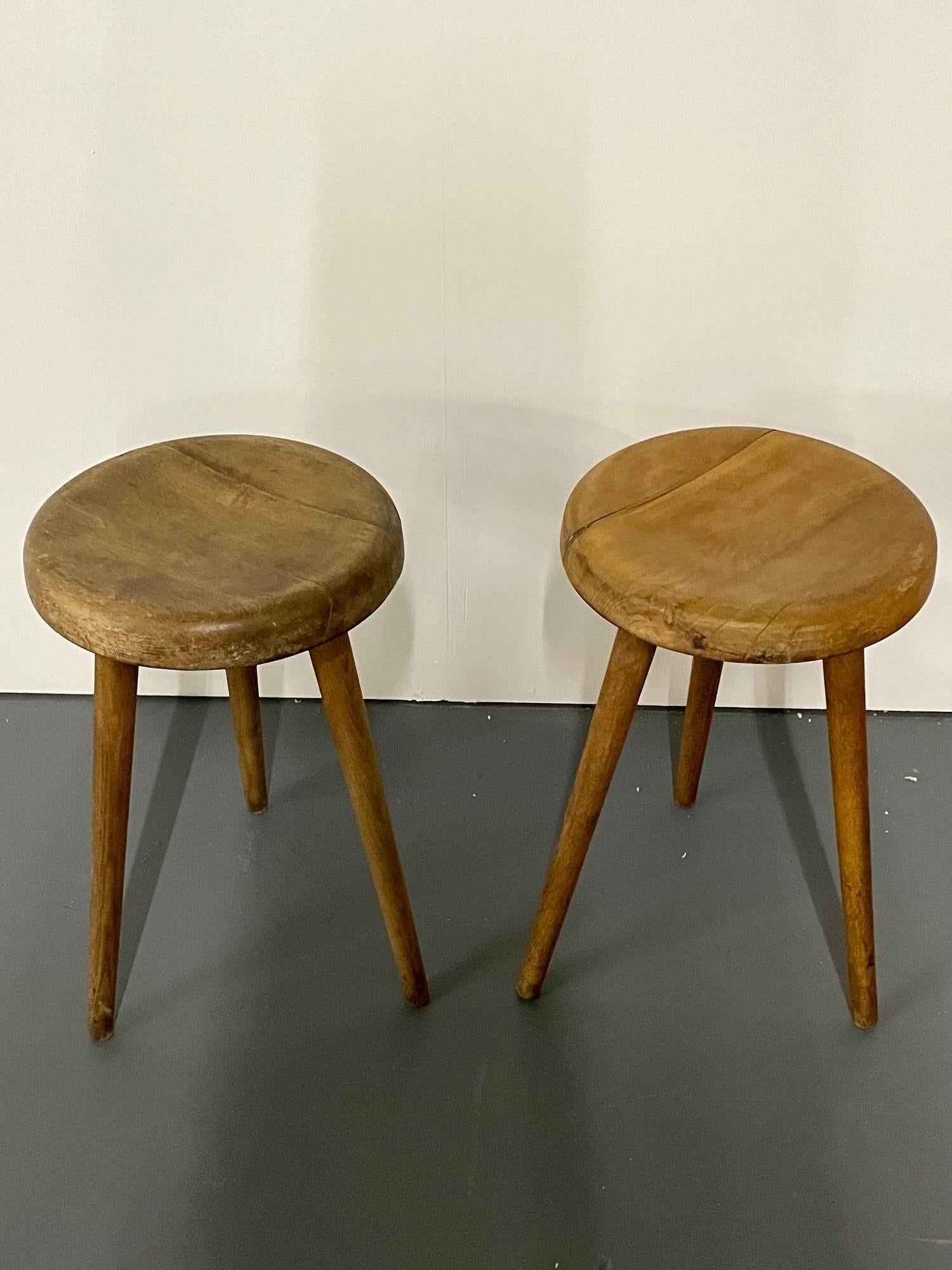 20th Century Mid-Century Modern Wooden French Provincial Stools, Charlotte Perriand Style For Sale