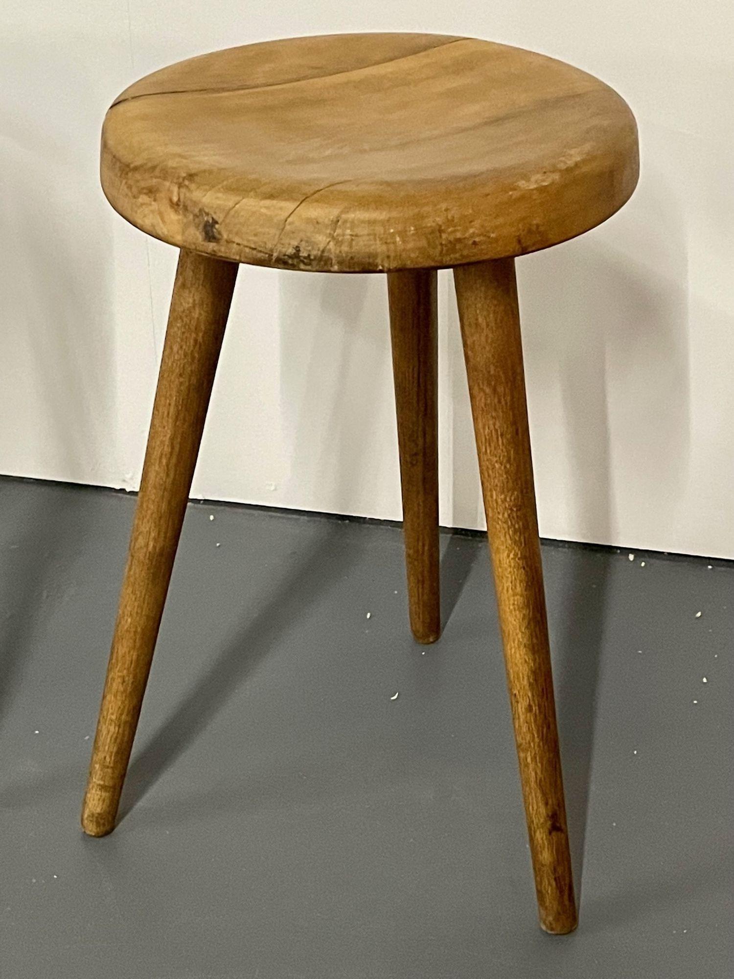 Mid-Century Modern Wooden French Provincial Stools, Charlotte Perriand Style 1