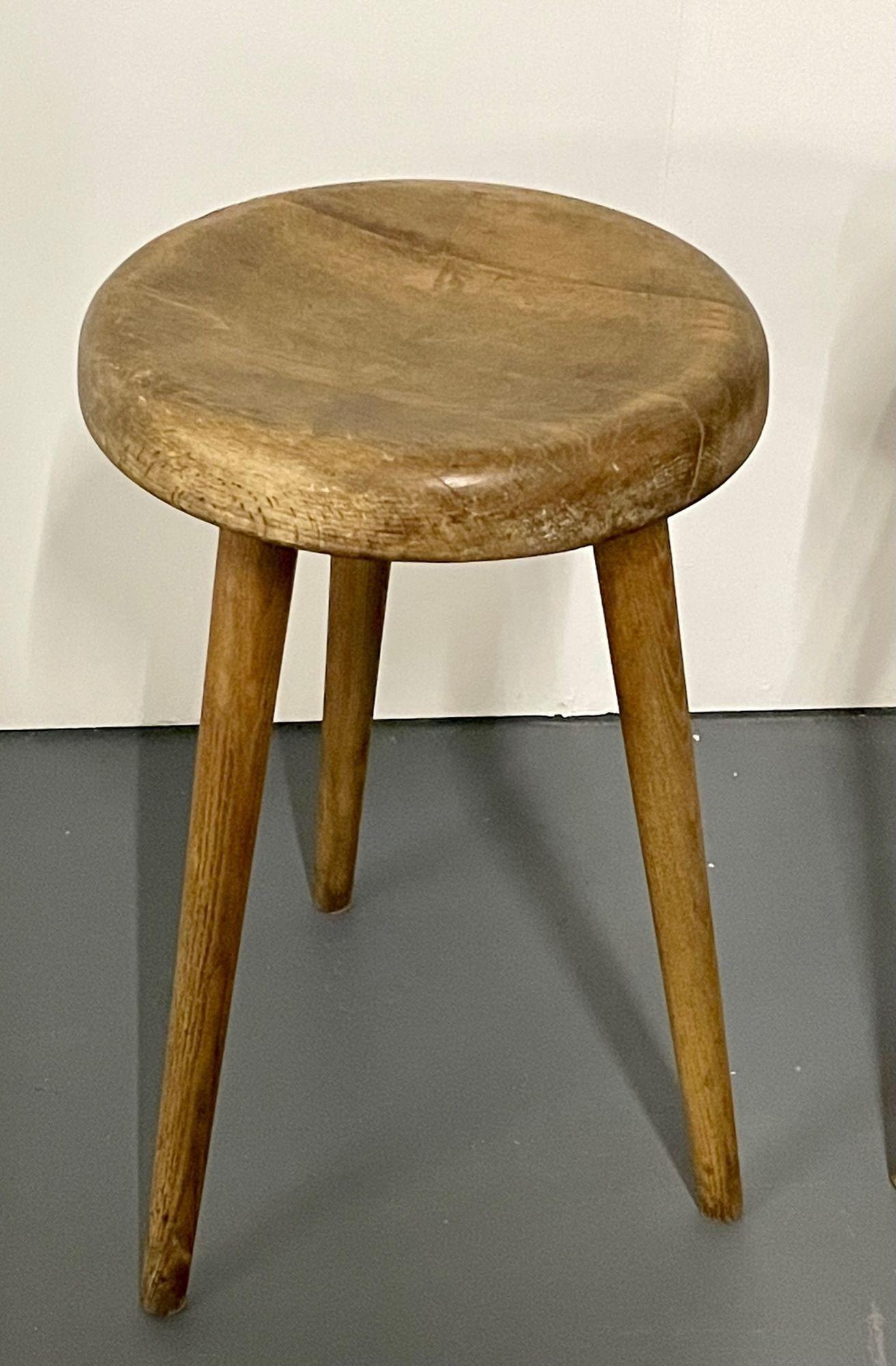 Mid-Century Modern Wooden French Provincial Stools, Charlotte Perriand Style For Sale 2