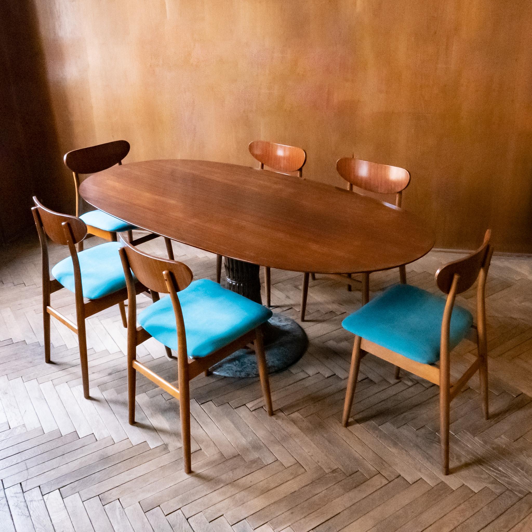 Hand-Crafted  Mid-Century Modern Wooden Marble Dining Table attr. to O. Borsani, Italy 1950s