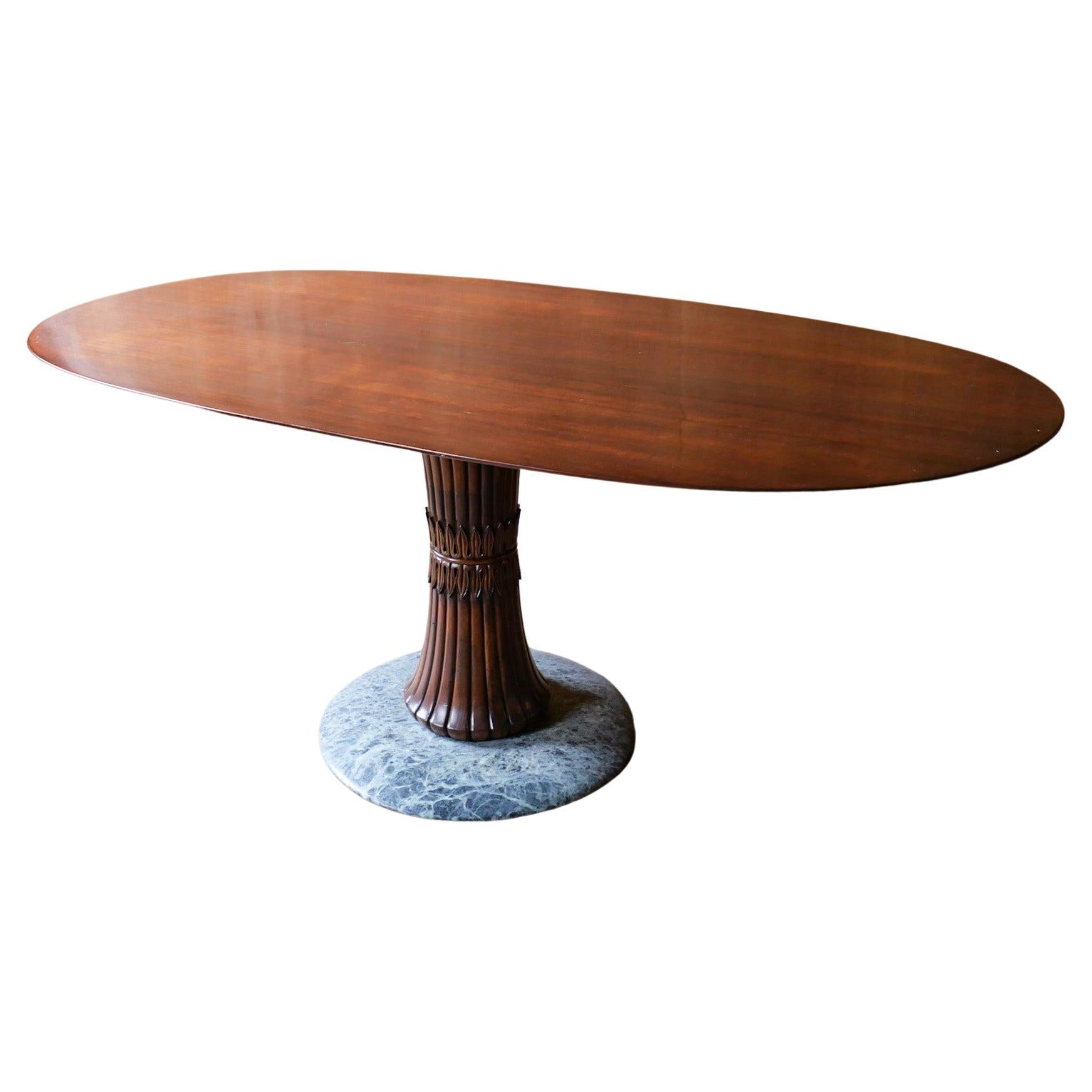 Mesa de comedor moderna de mediados de siglo, de madera y mármol, atribuida a O. Borsani, Italia Años 50