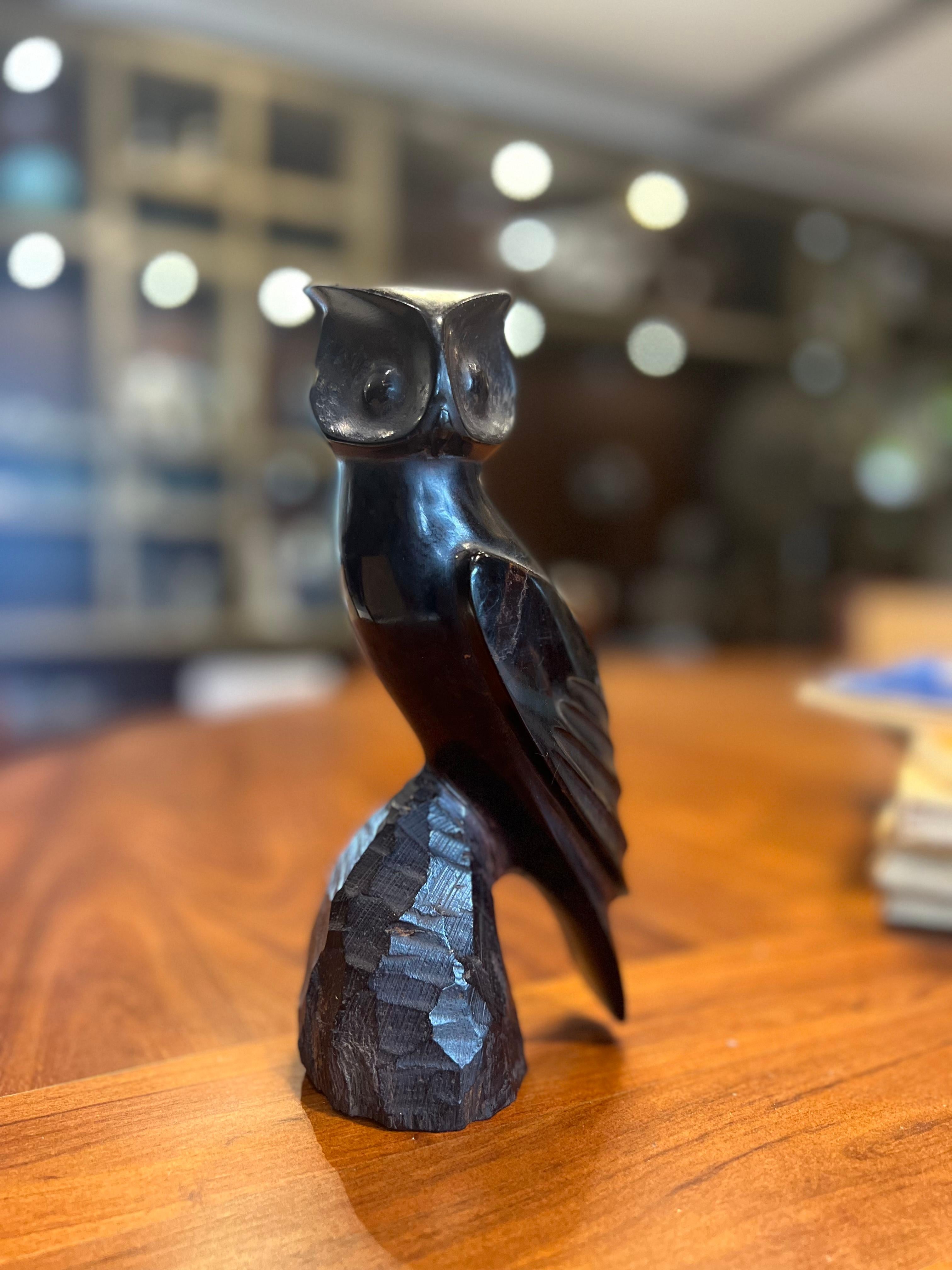 Mexican Mid Century Modern Wooden Owl Carving For Sale