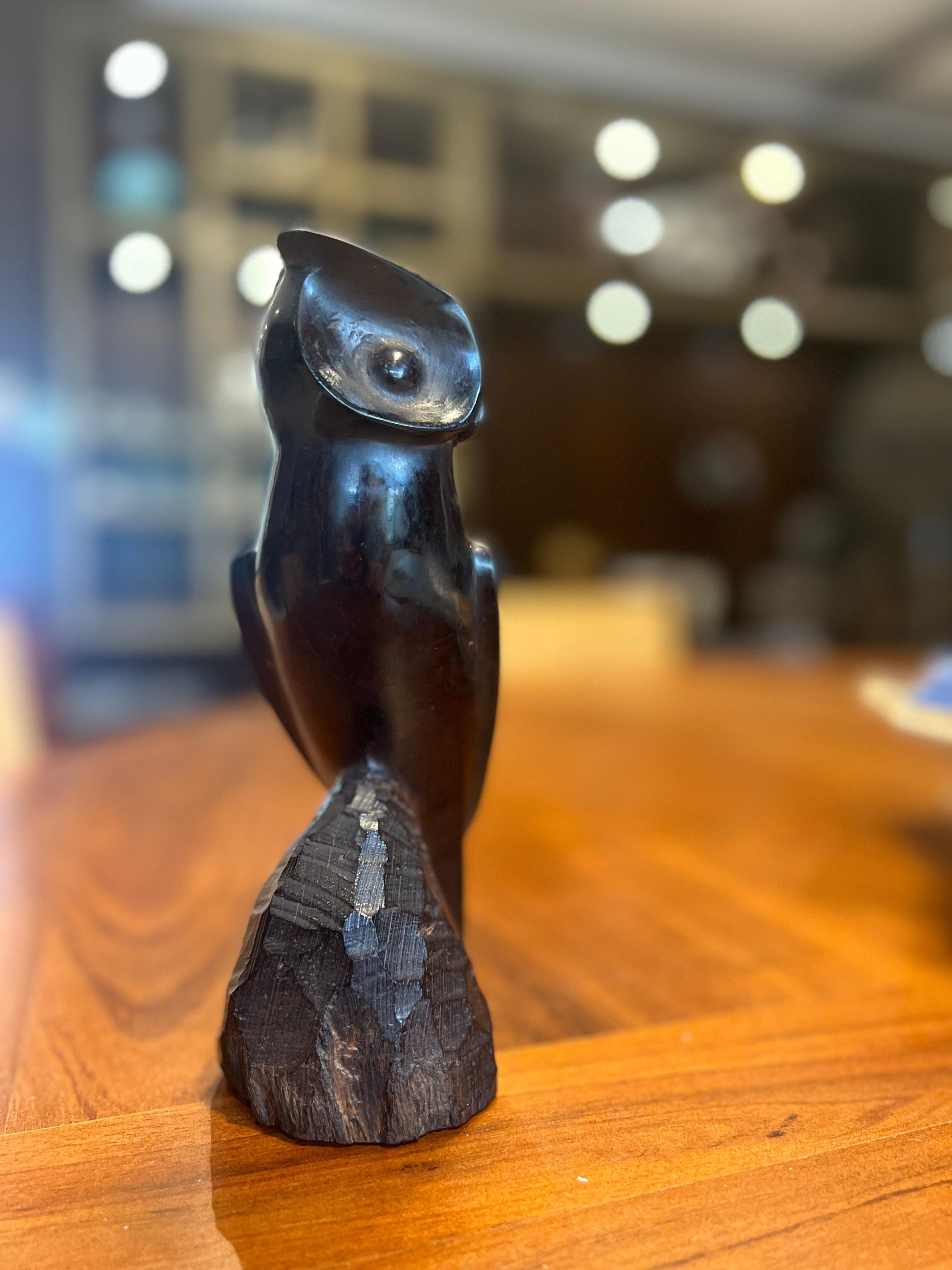 Mid-20th Century Mid Century Modern Wooden Owl Carving For Sale