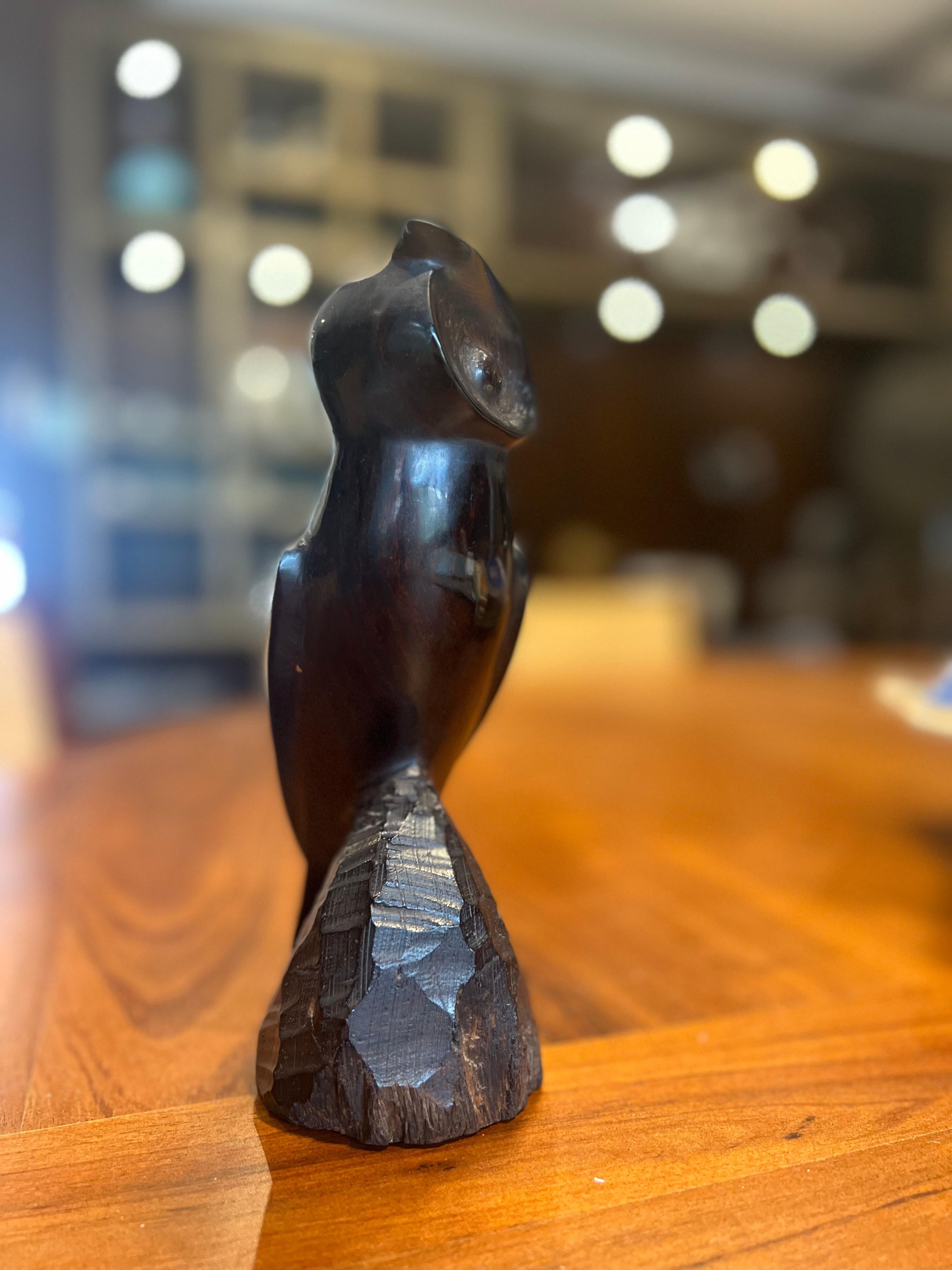Mid Century Modern Wooden Owl Carving For Sale 1