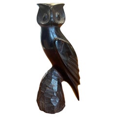 Mid Century Modern Wooden Owl Carving