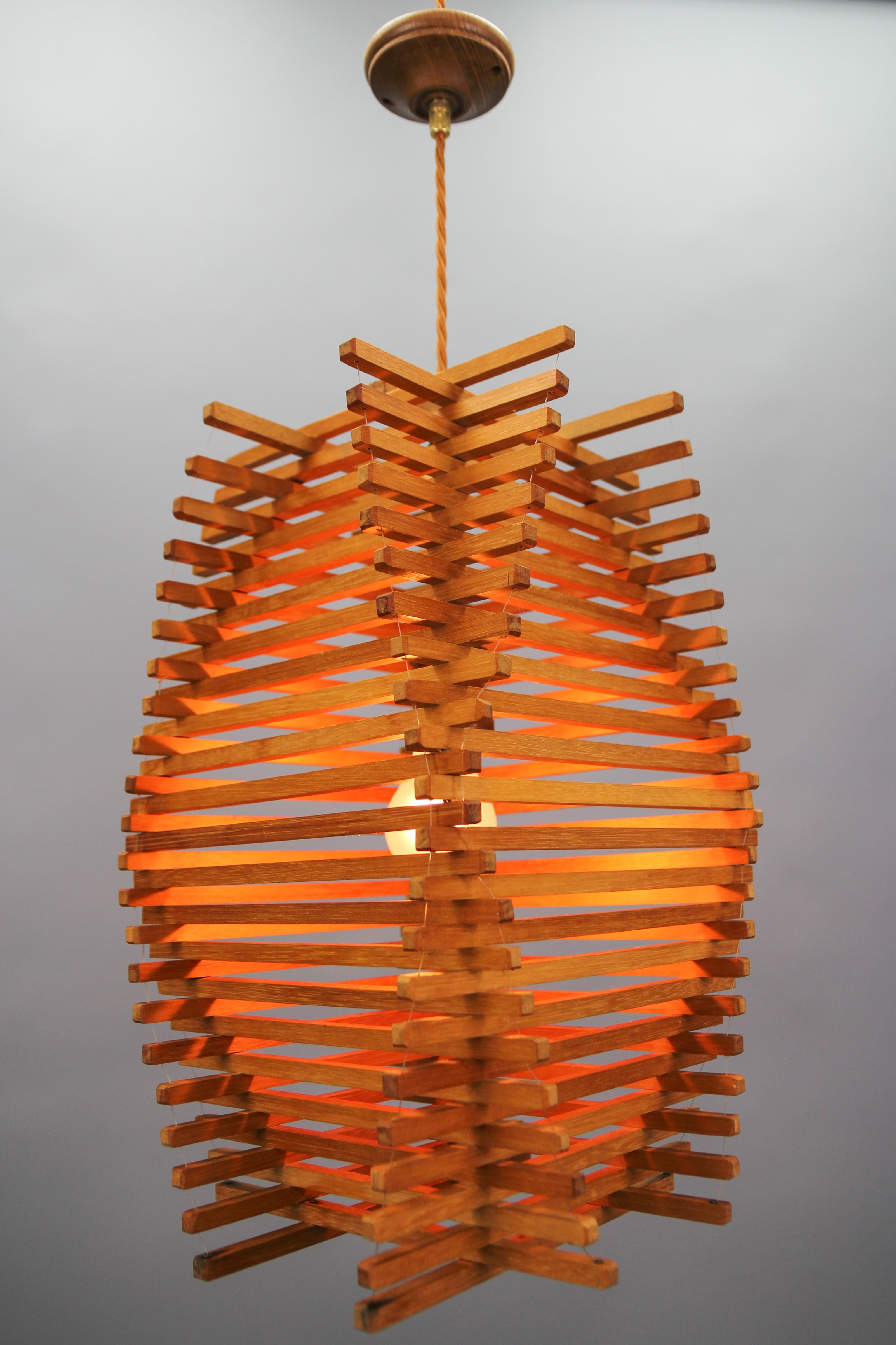 Mid-Century Modern Wooden Pendant Light, 1970s For Sale 9