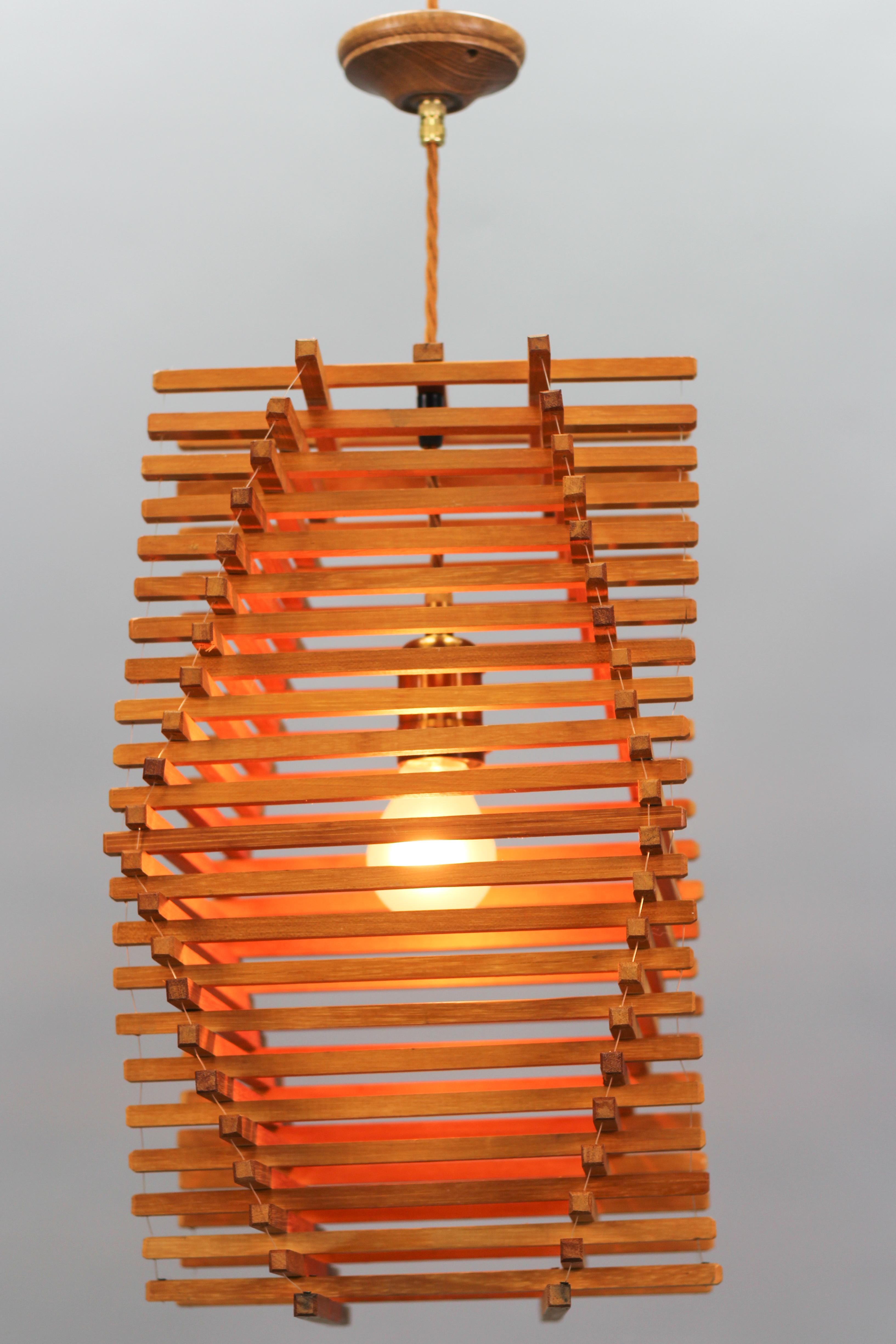 Mid-Century Modern Wooden Pendant Light, 1970s 10
