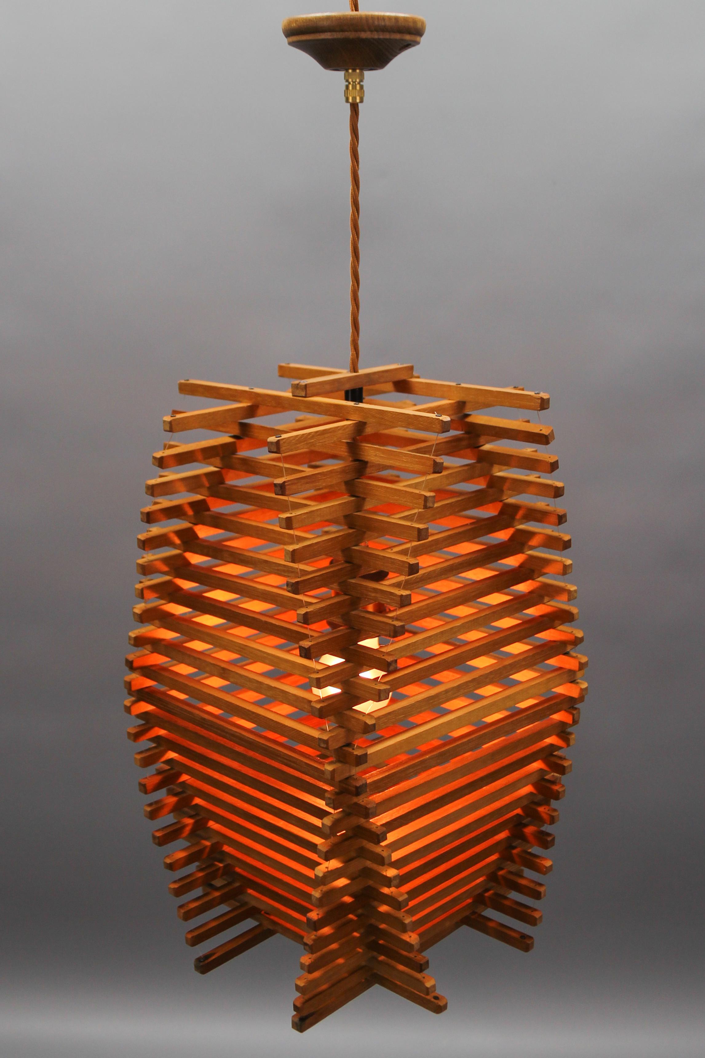 Mid-Century Modern Wooden Pendant Light, 1970s For Sale 14