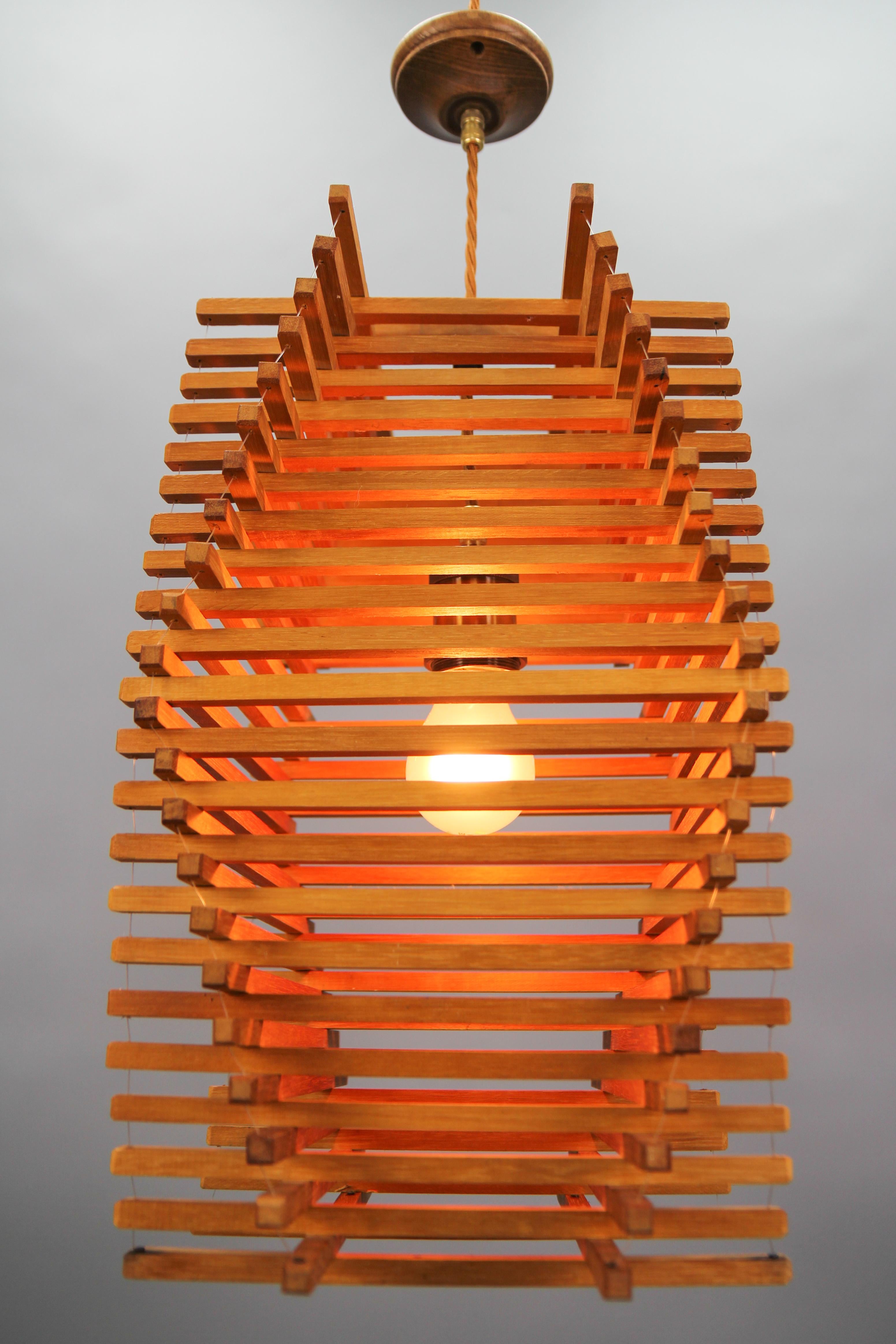 Danish Mid-Century Modern Wooden Pendant Light, 1970s For Sale