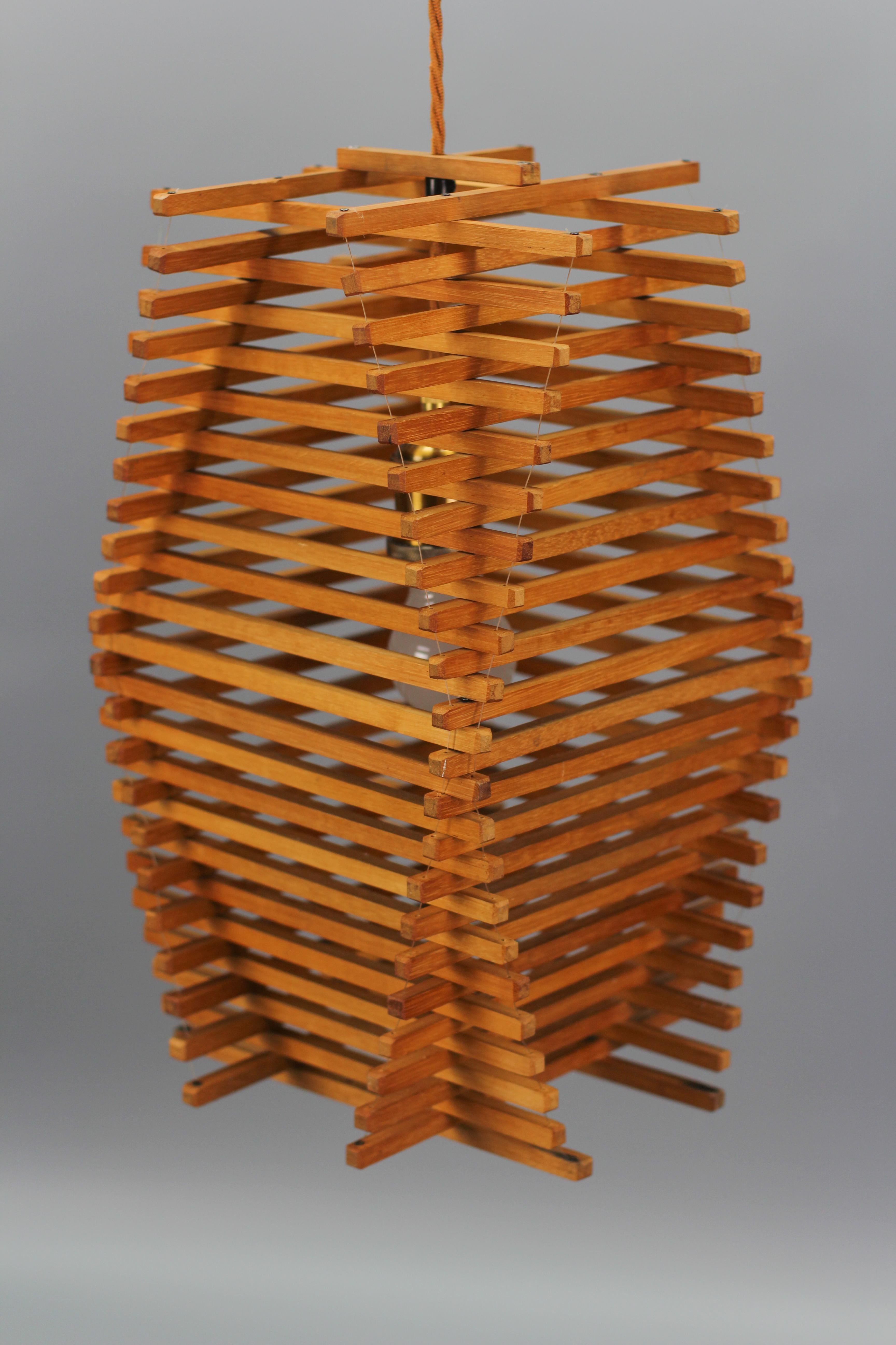 Mid-Century Modern Wooden Pendant Light, 1970s 3