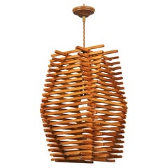 Mid-Century Modern Wooden Pendant Light, 1970s