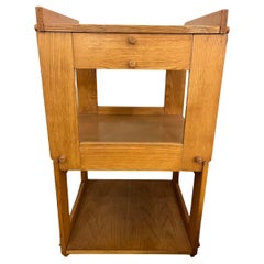 Mid-Century Modern Wooden Side Table with Casters