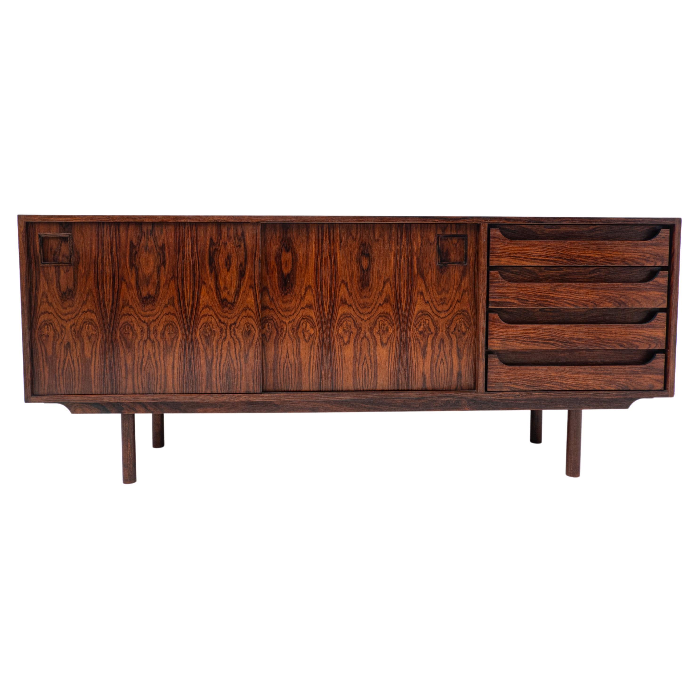 Mid-Century Modern Wooden Sideboard with Drawers and Sliding Doors, Italy 1970s