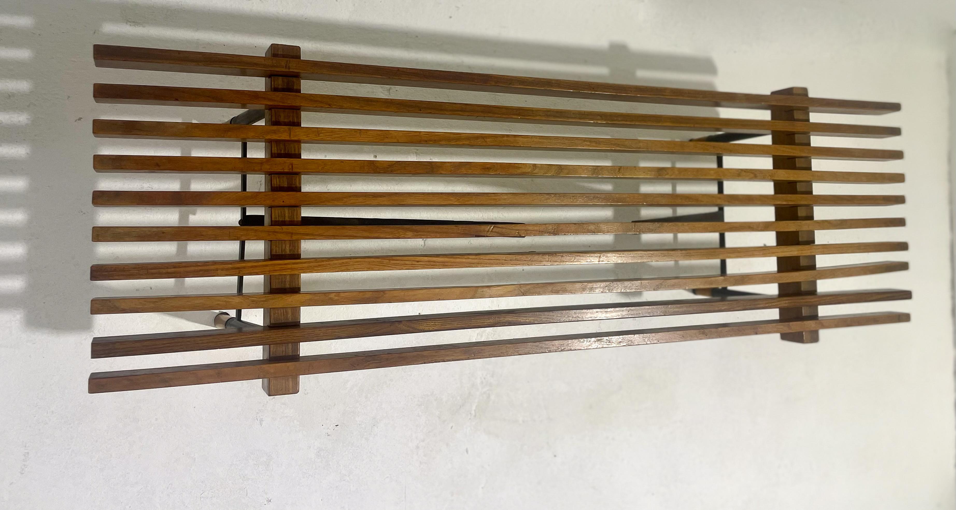 Mid-Century Modern Wooden Slatted Bench, Italy, 1960s In Good Condition In Brussels, BE