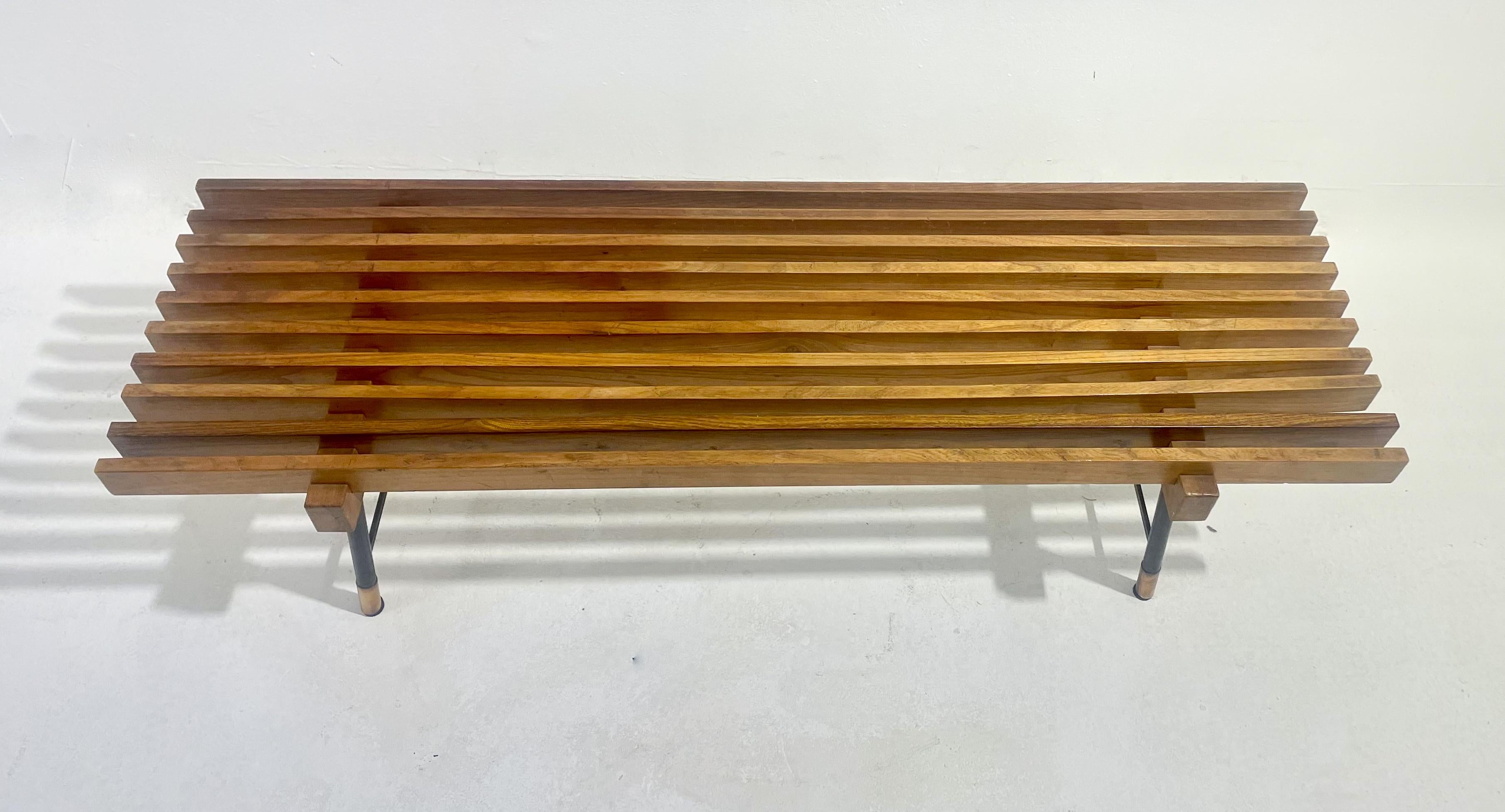 Mid-20th Century Mid-Century Modern Wooden Slatted Bench, Italy, 1960s
