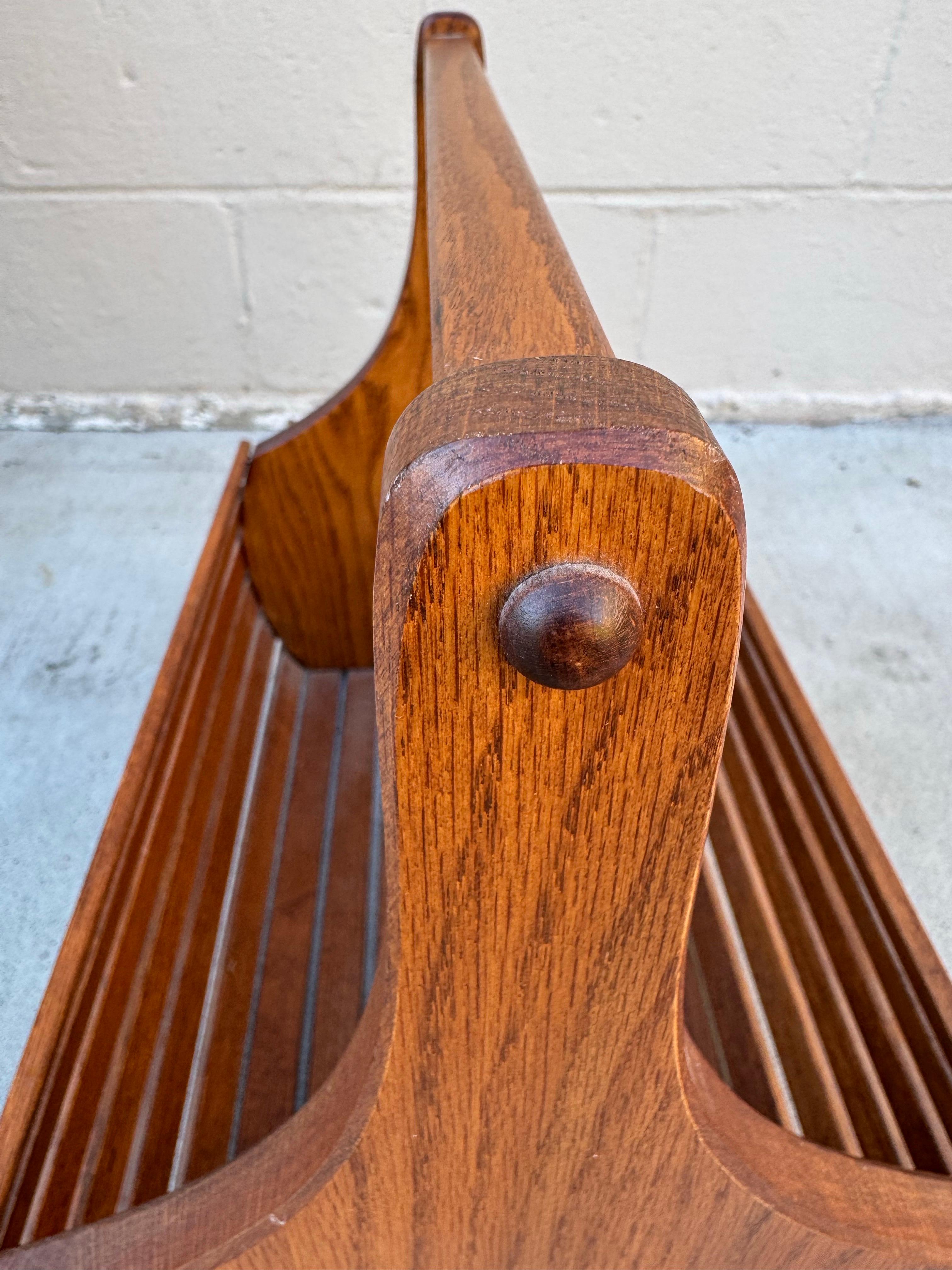 Mid-Century Modern Wooden Slatted Magazine Basket Scandinavian Style For Sale 5