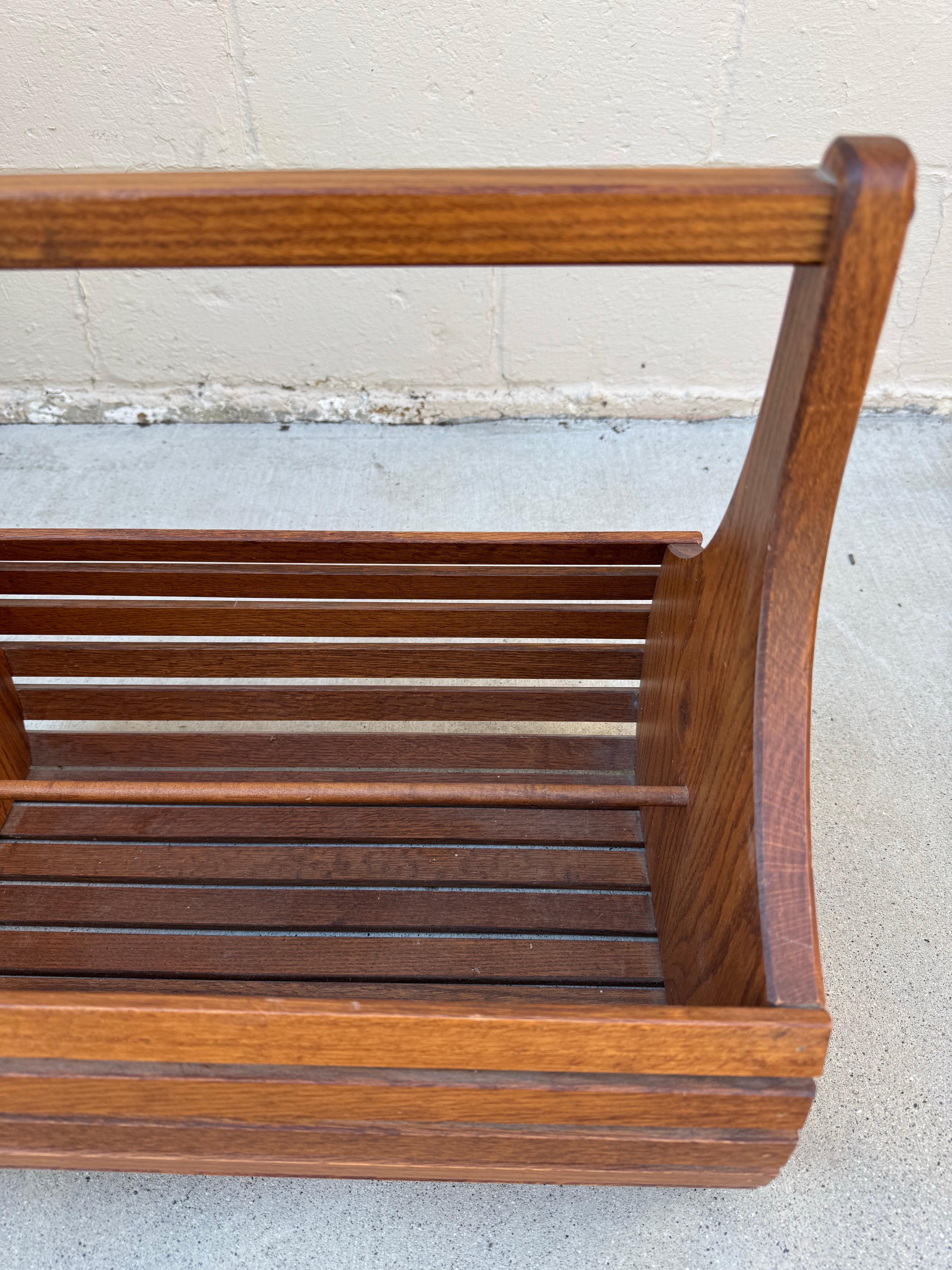 Mid-Century Modern Wooden Slatted Magazine Basket Scandinavian Style For Sale 6