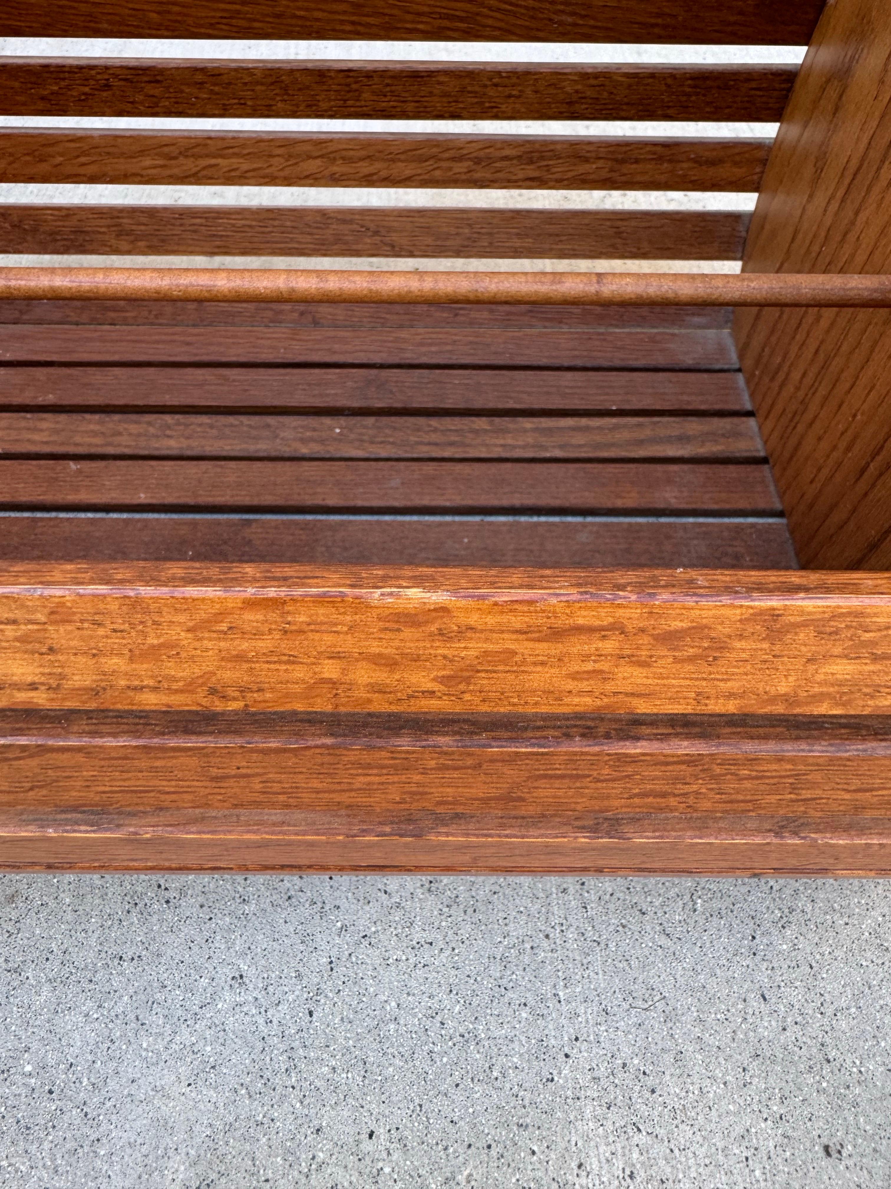 Mid-Century Modern Wooden Slatted Magazine Basket Scandinavian Style For Sale 7