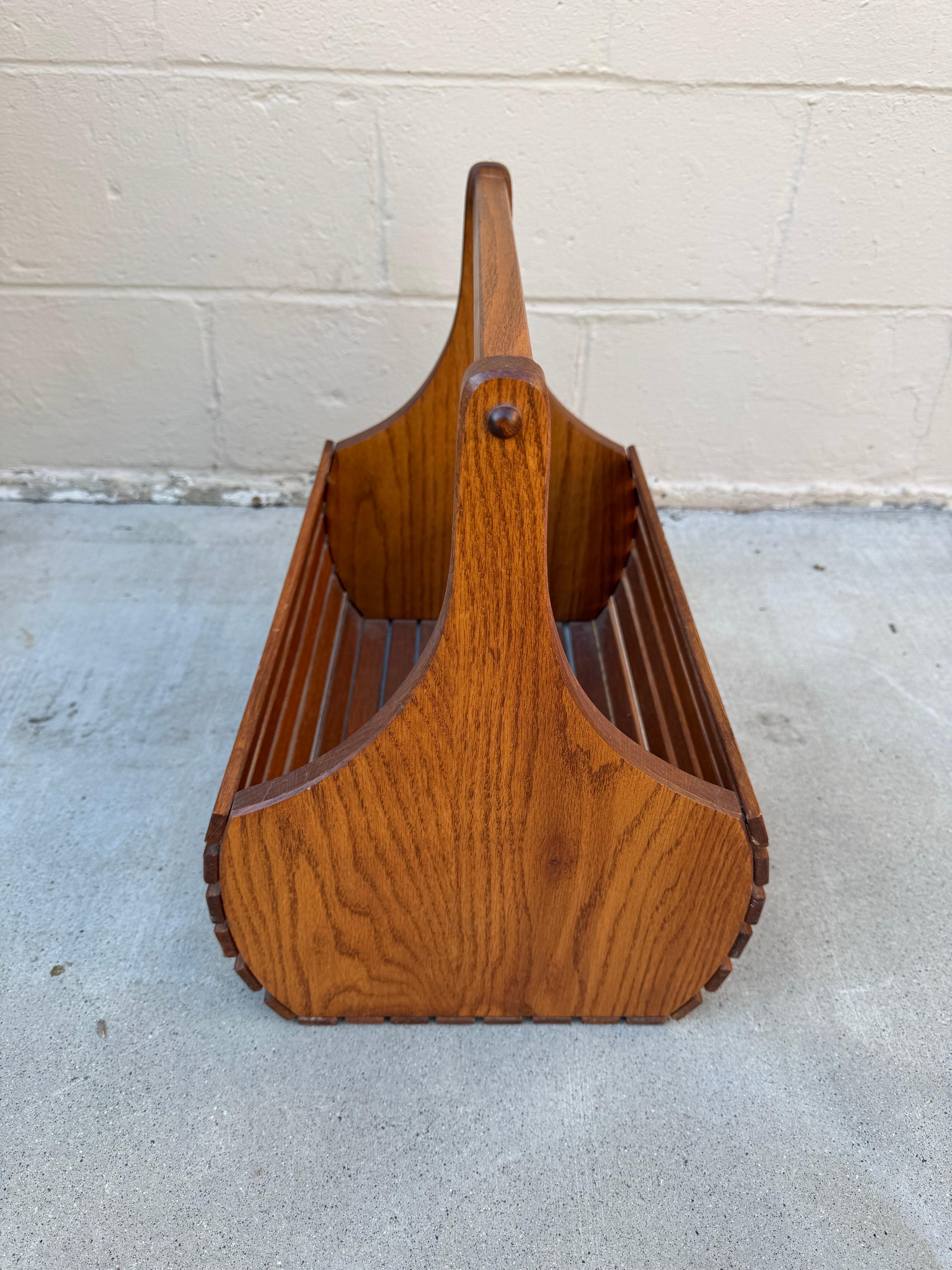 Other Mid-Century Modern Wooden Slatted Magazine Basket Scandinavian Style For Sale