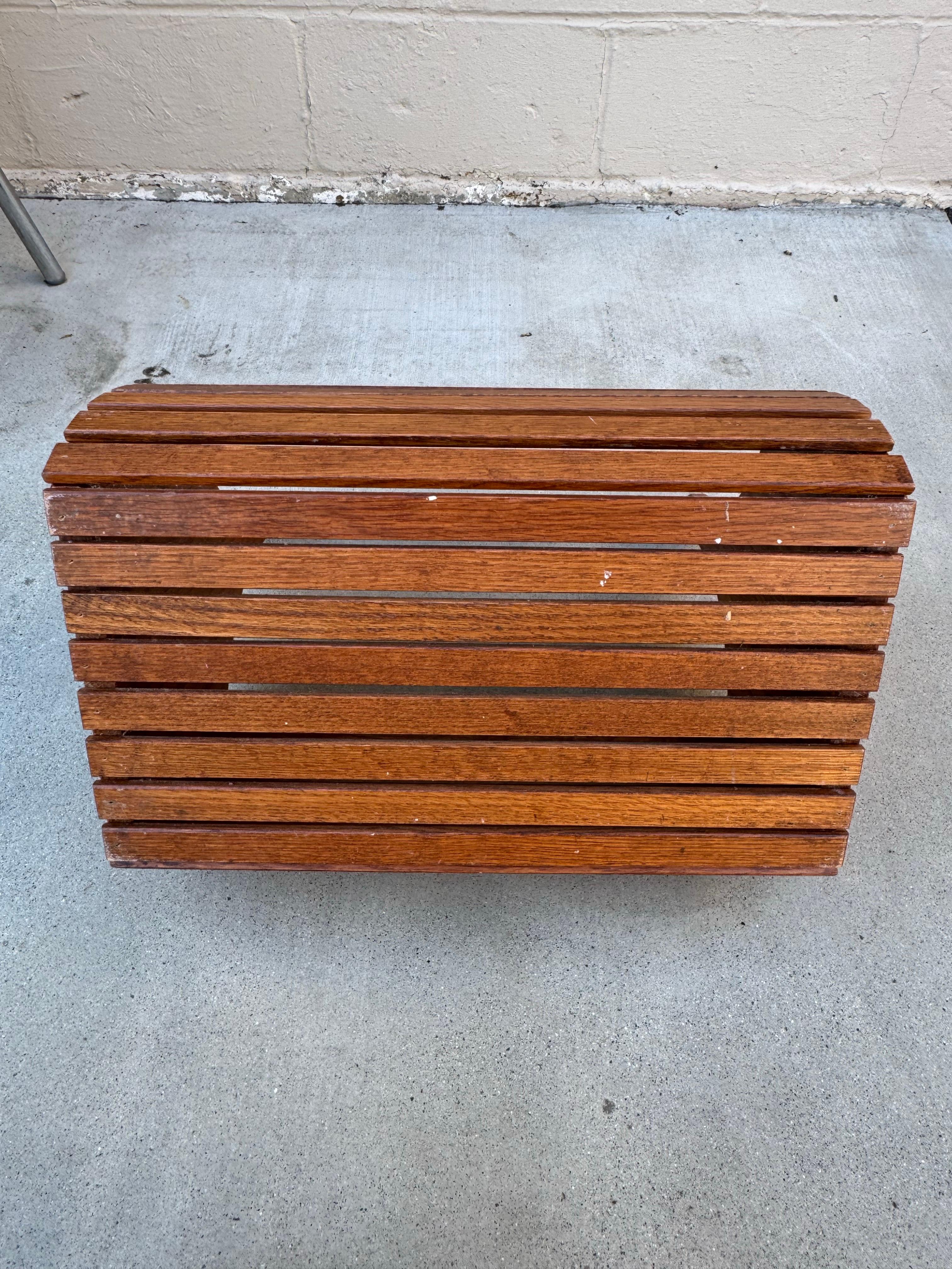 Mid-Century Modern Wooden Slatted Magazine Basket Scandinavian Style In Good Condition For Sale In San Carlos, CA