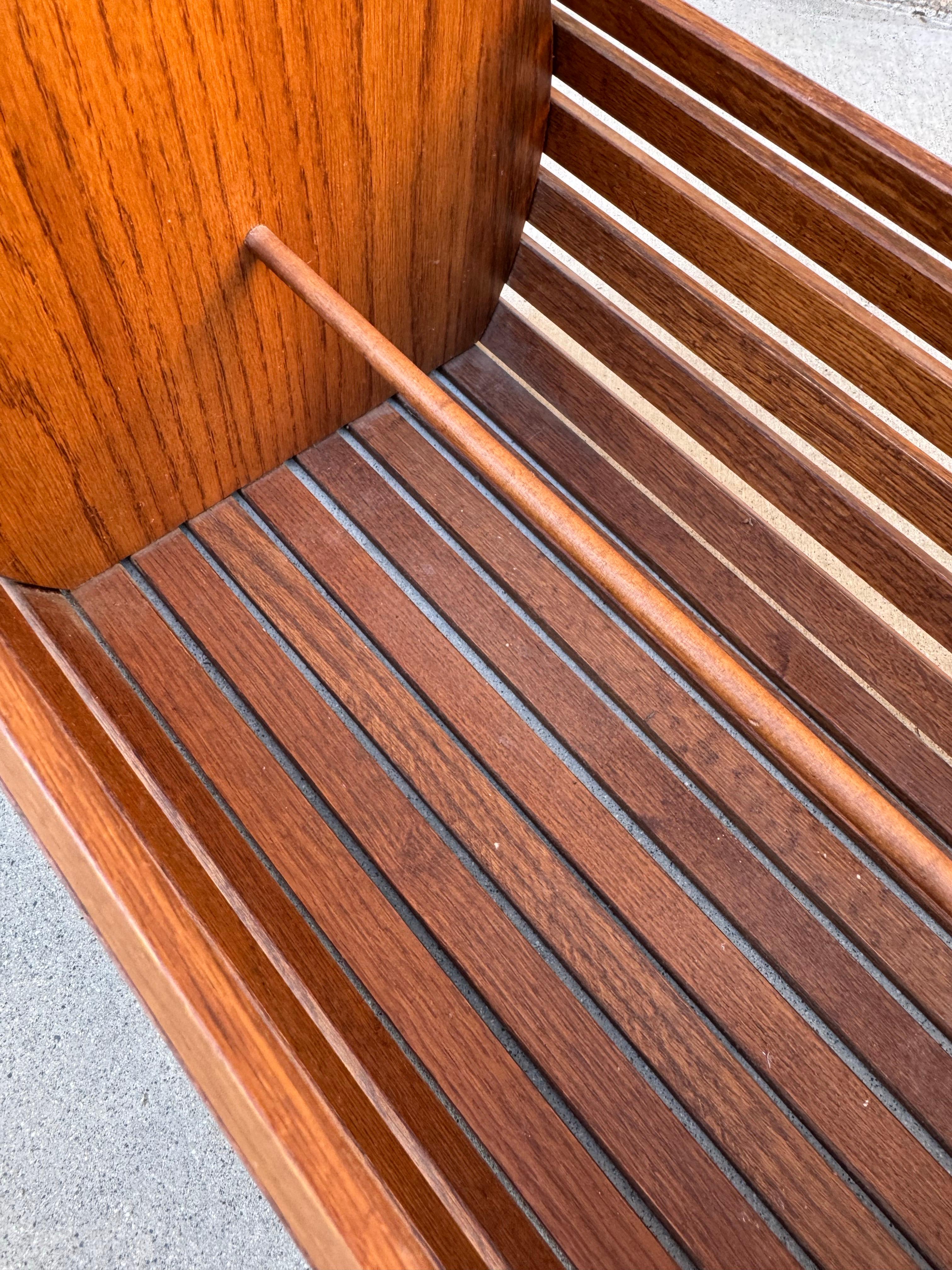 Mid-20th Century Mid-Century Modern Wooden Slatted Magazine Basket Scandinavian Style For Sale