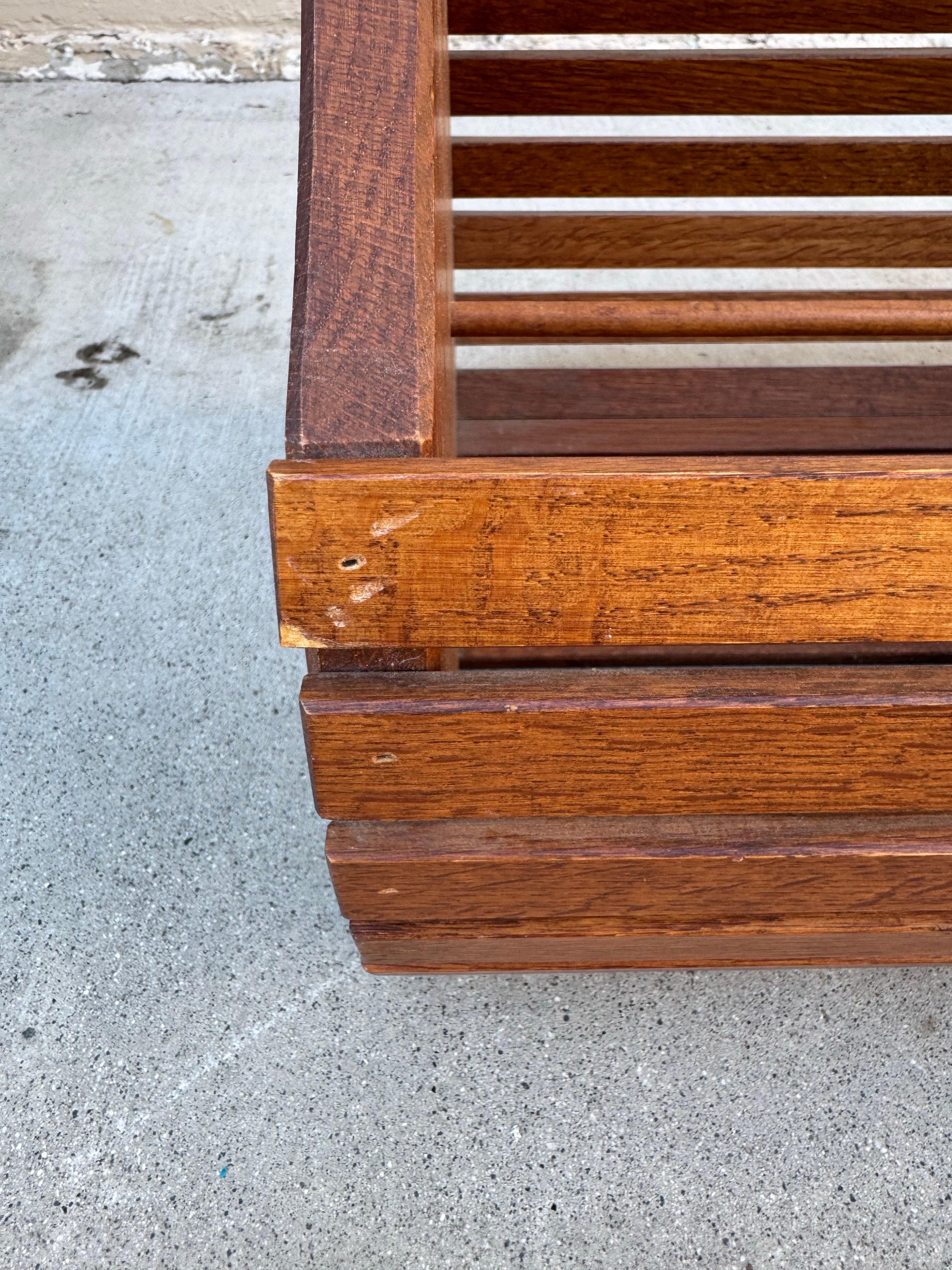 Mid-Century Modern Wooden Slatted Magazine Basket Scandinavian Style For Sale 2