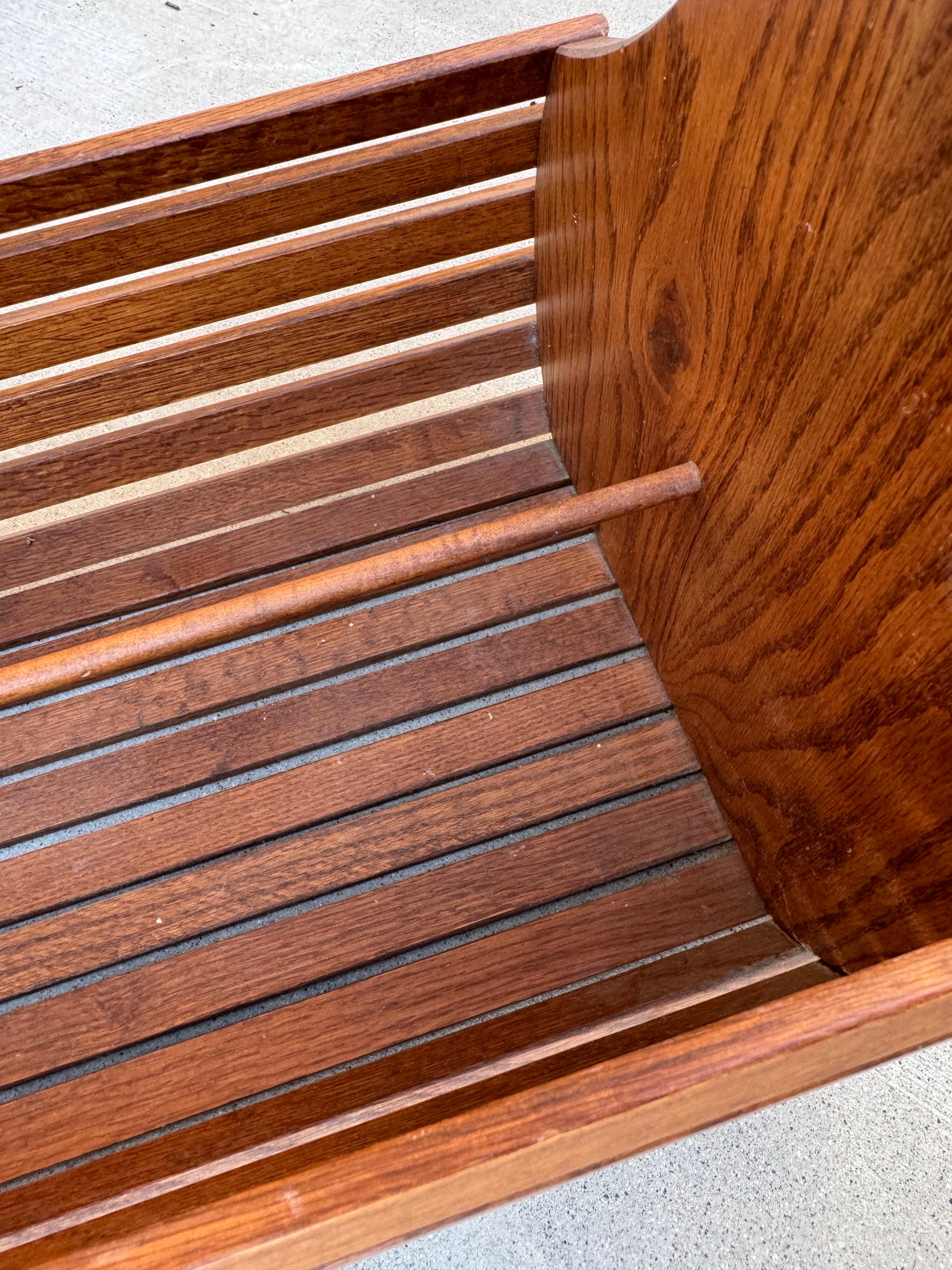 Mid-Century Modern Wooden Slatted Magazine Basket Scandinavian Style For Sale 3