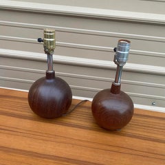 Mid-Century Modern Wooden Spherical Ball Lamps, a Pair